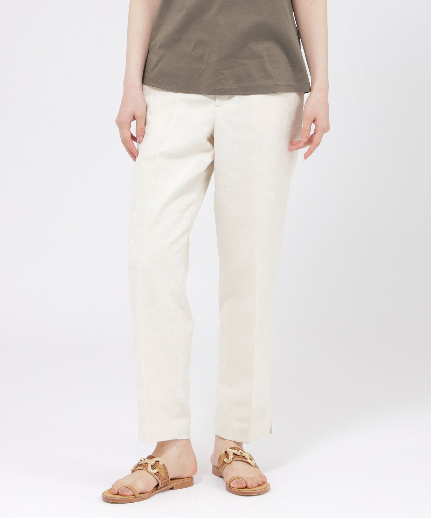Paul Stuart 【eclat掲載】【ウォッシャブル】リネンライクストレッチジャカード パンツ ポール・スチュアート パンツ スラックス・ドレスパンツ ネイビー ベージュ