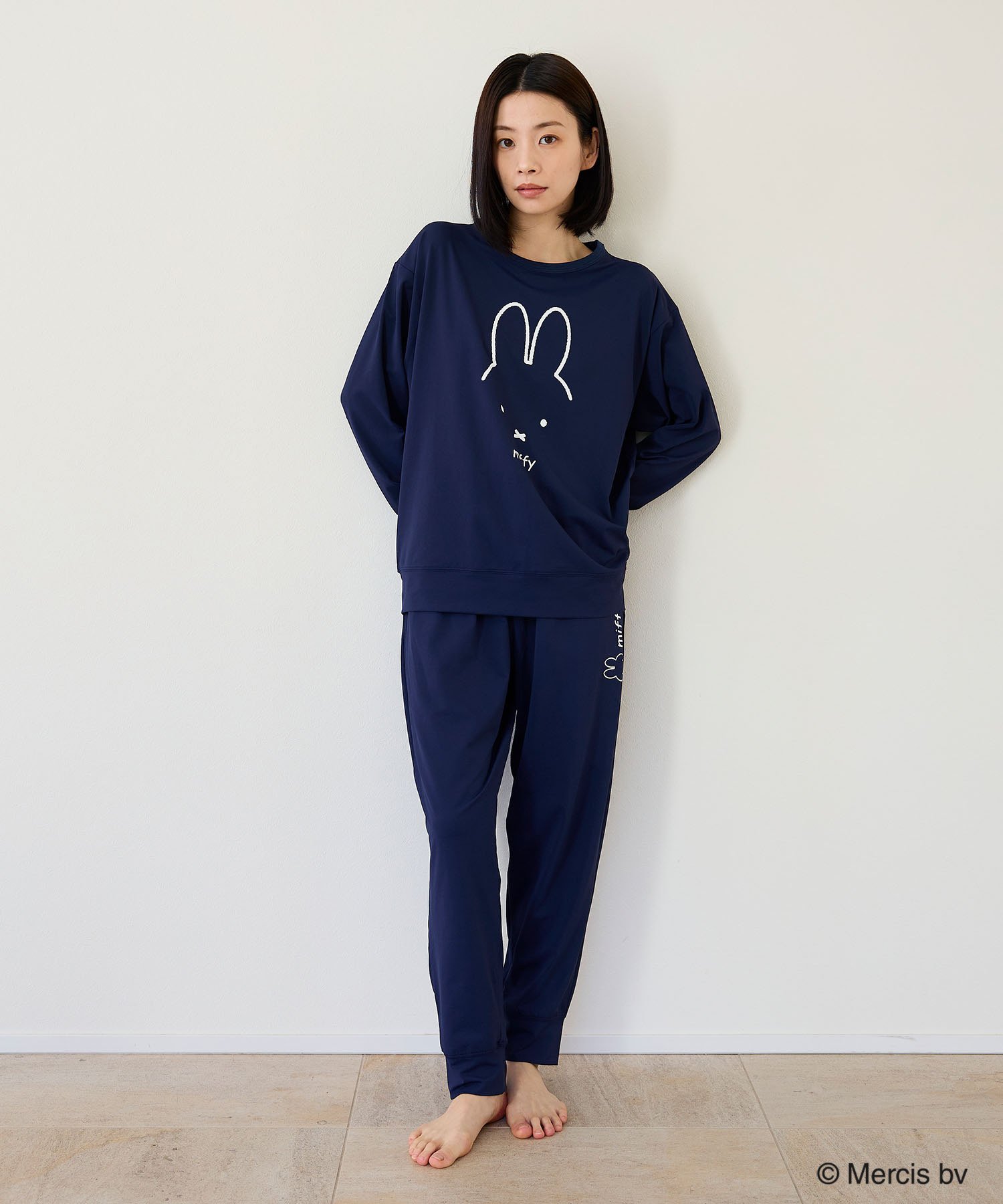 HOGUSU 長袖上下セット miffy クロスマルシェ インナー・ルームウェア パジャマ ブラック ネイビー