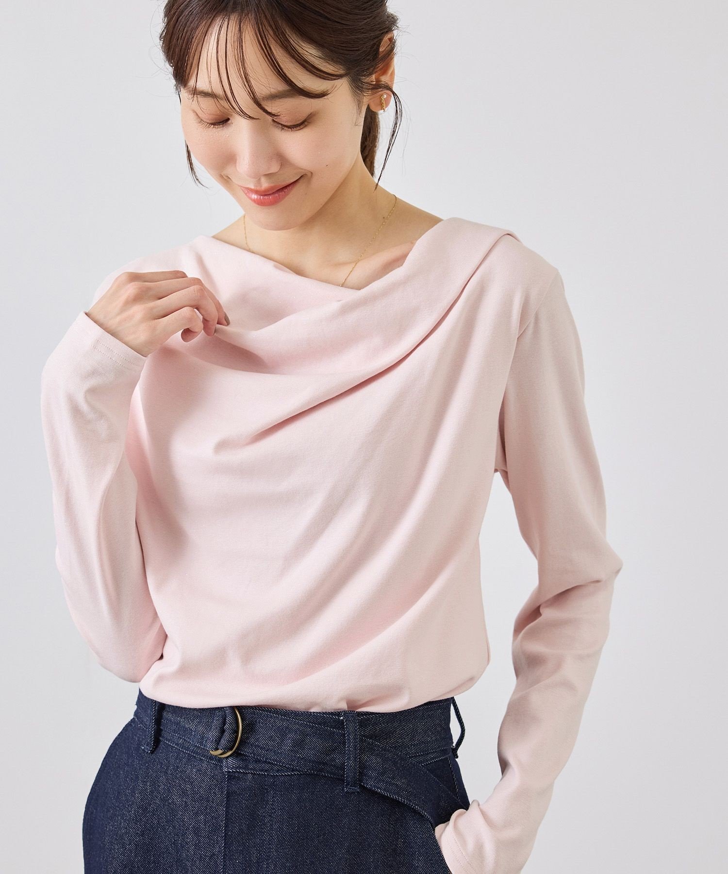 ROPE' PICNIC ラメドレープカットソー ロペピクニック トップス カットソー・Tシャツ ベージュ ホワイト ブラック ピンク【送料無料】