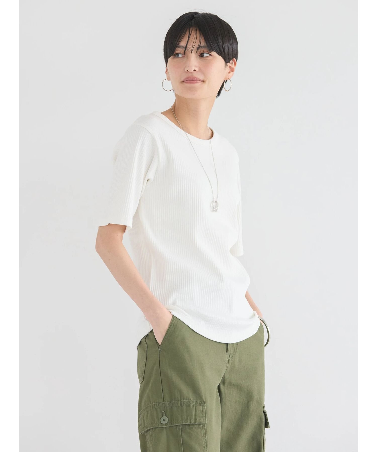 AMERICAN HOLIC 抗菌防臭針抜きテレコカットプルオーバー/シンプル/カジュアル/レイヤード/夏/春/24SS アメリカン ホリック トップス カットソー・Tシャツ ブラック ホワイト ブラウンのサムネイル