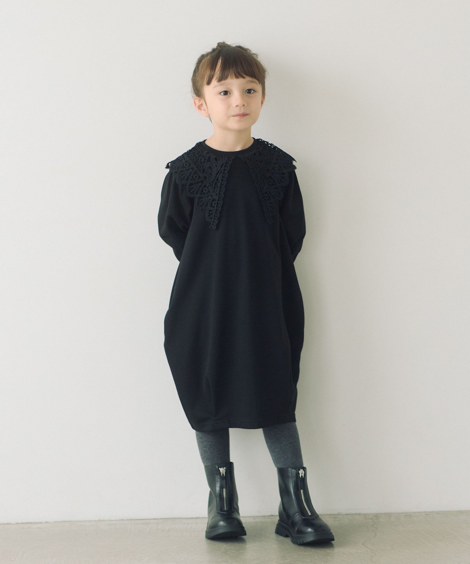 【SALE／50%OFF】UNITED ARROWS green label relaxing スクエア レースエリ ワンピース / キッズ 100cm-130cm ユナイテッドアローズ グリーンレーベルリラクシング ワンピース・ドレス ワンピース ブラック グレーのサムネイル