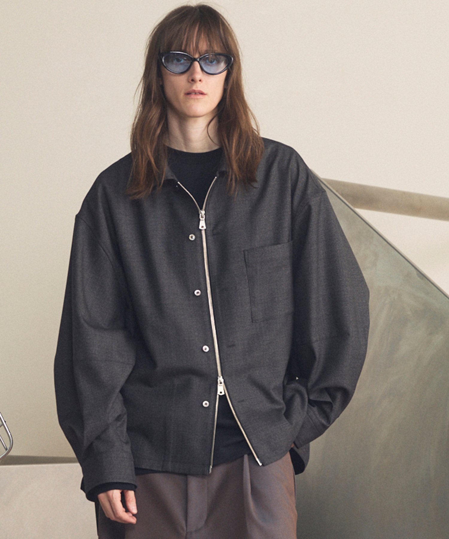 MAISON SPECIAL NISHIKAWA KEORI Prime-Over Wool ZIP Shirt メゾンスペシャル トップス シャツ・ブラウス ブラック グレー