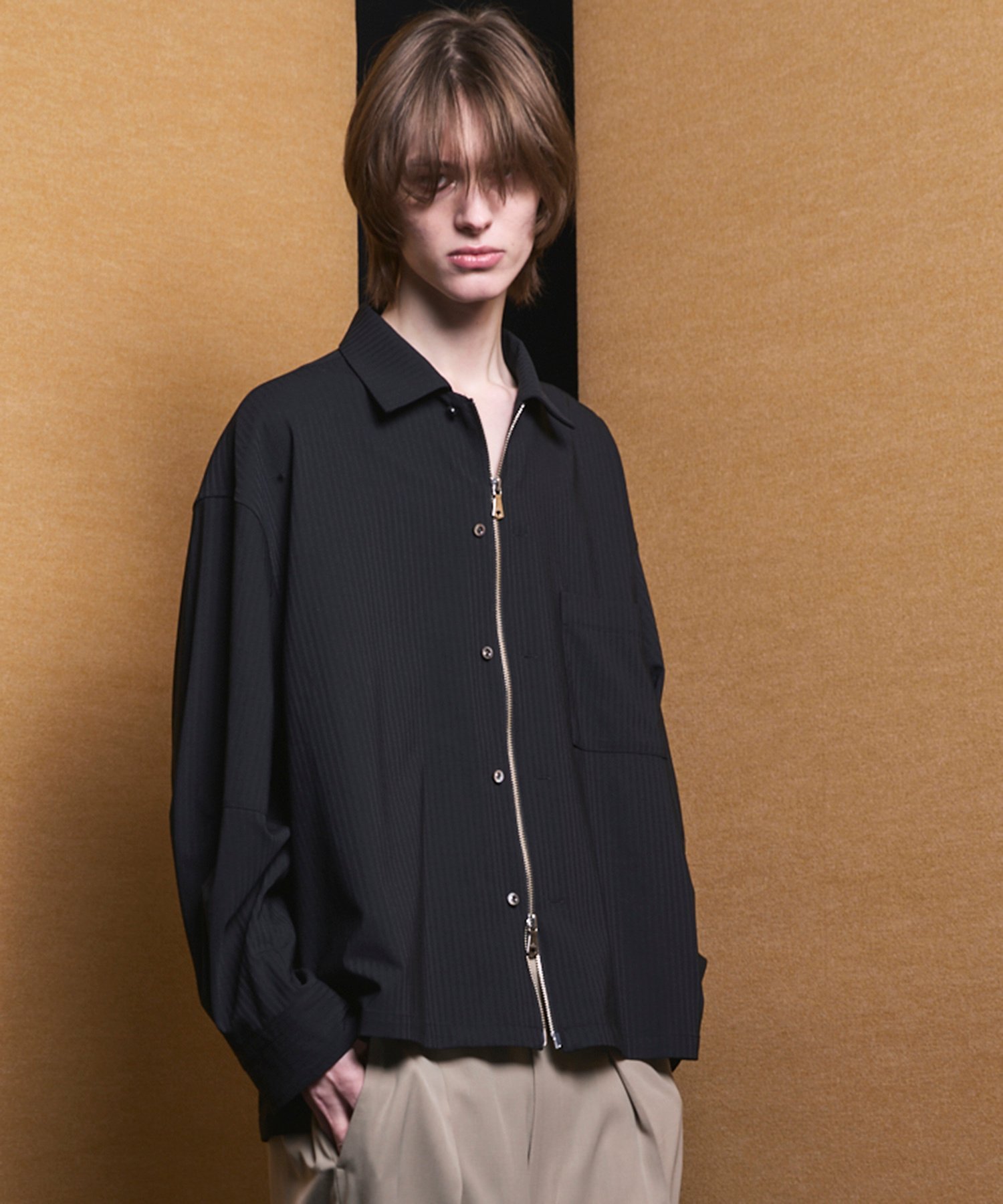 MAISON SPECIAL NISHIKAWA KEORI Prime-Over Wool ZIP Shirt メゾンスペシャル トップス シャツ・ブラウス ブラック グレー