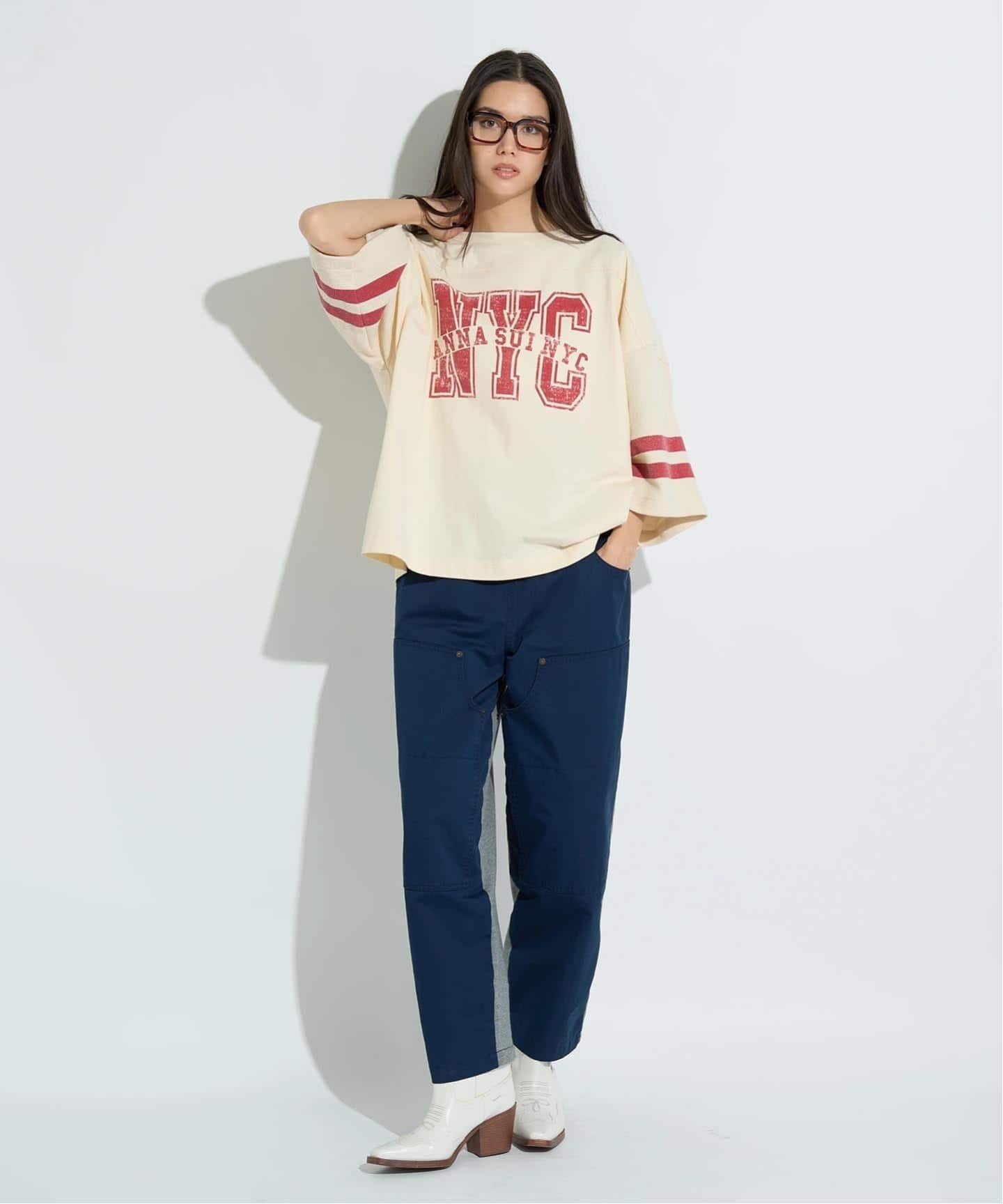 JOINT WORKS ANNA SUI NYC / アナスイエヌワイシー ワッフルロングスリーブTシャツ ジョイントワークス トップス カットソー・Tシャツ ホワイト ブラック【送料無料】