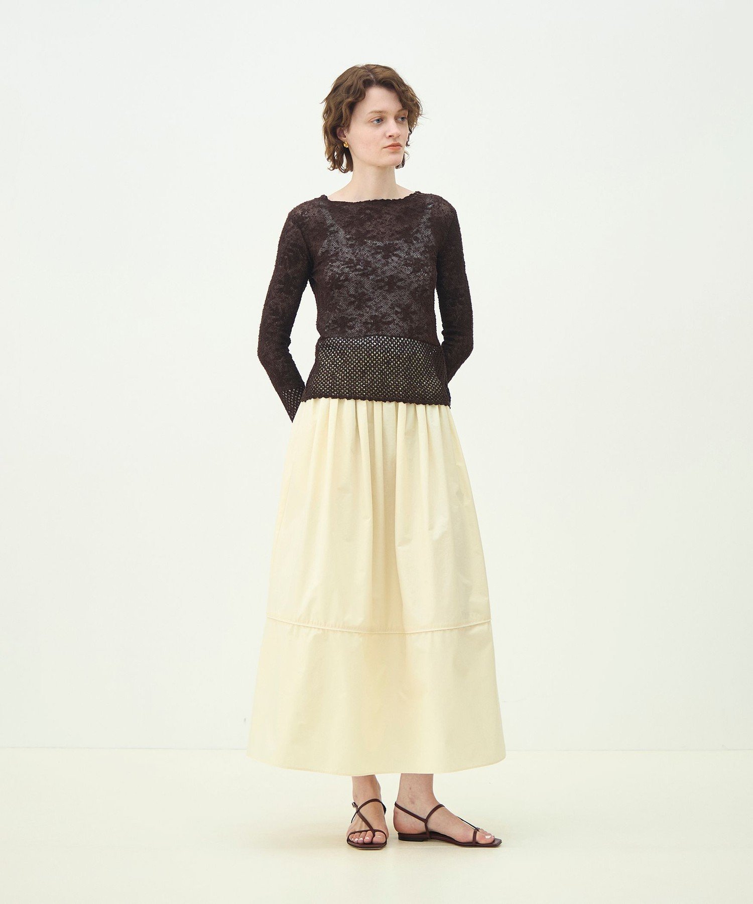 MACPHEE レーシーニット ボートネックプルオーバー トゥモローランド トップス ニット ホワイト