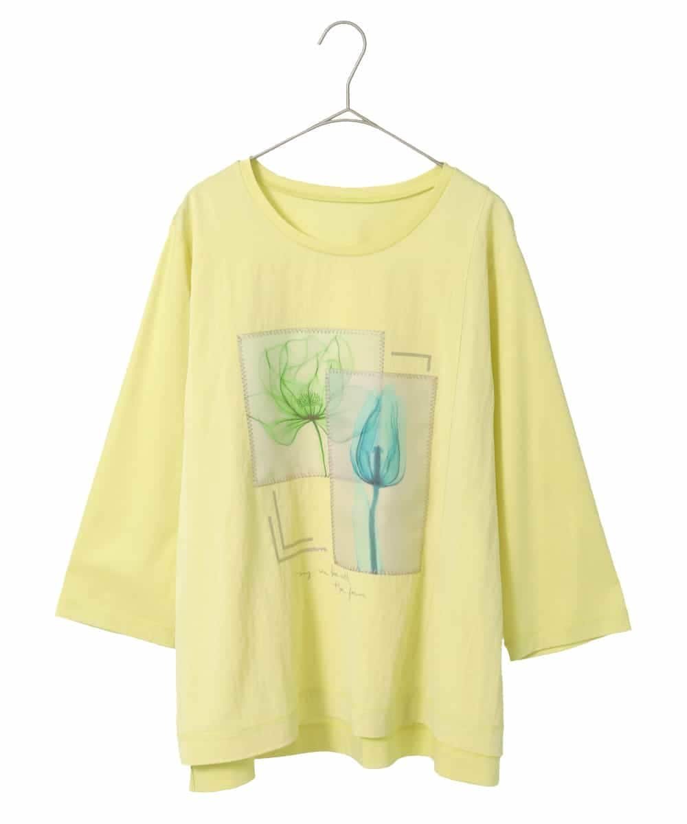 HIROKO BIS GRANDE 【大きいサイズ】異素材ジョイントコラージュデザインカットソー ヒロコ ビス グランデ トップス カットソー・Tシャツ ホワイト イエロー ネイビー