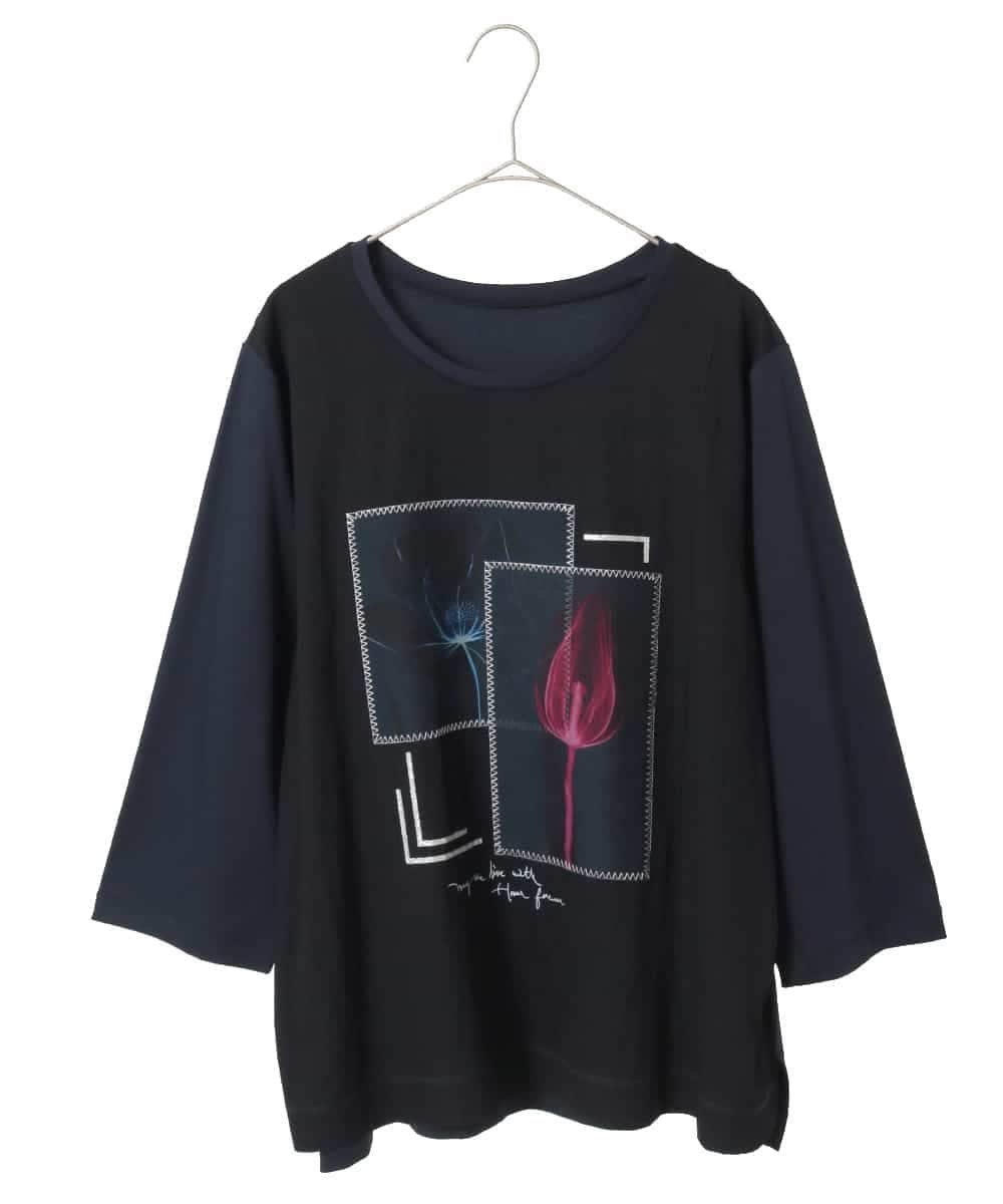 HIROKO BIS GRANDE 【大きいサイズ】異素材ジョイントコラージュデザインカットソー ヒロコ ビス グランデ トップス カットソー・Tシャツ ホワイト イエロー ネイビー