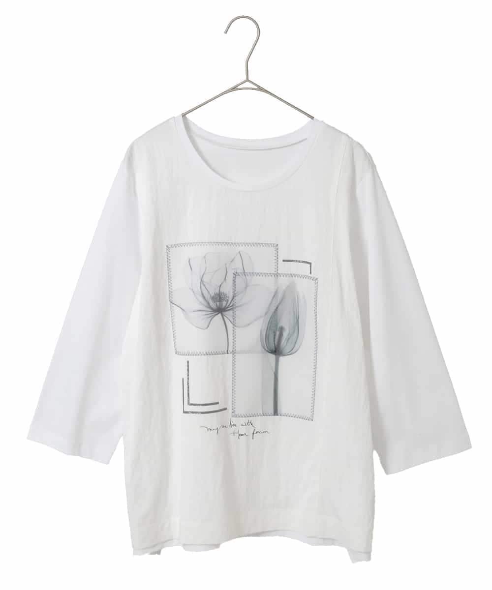 HIROKO BIS GRANDE 【大きいサイズ】異素材ジョイントコラージュデザインカットソー ヒロコ ビス グランデ トップス カットソー・Tシャツ ホワイト イエロー ネイビー