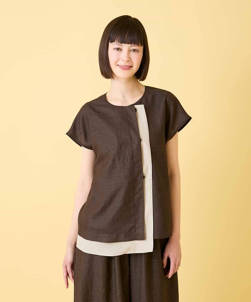 HIROKO BIS カラーブロックデザインブラウス /洗える ヒロコ ビス トップス シャツ・ブラウス ブラウン