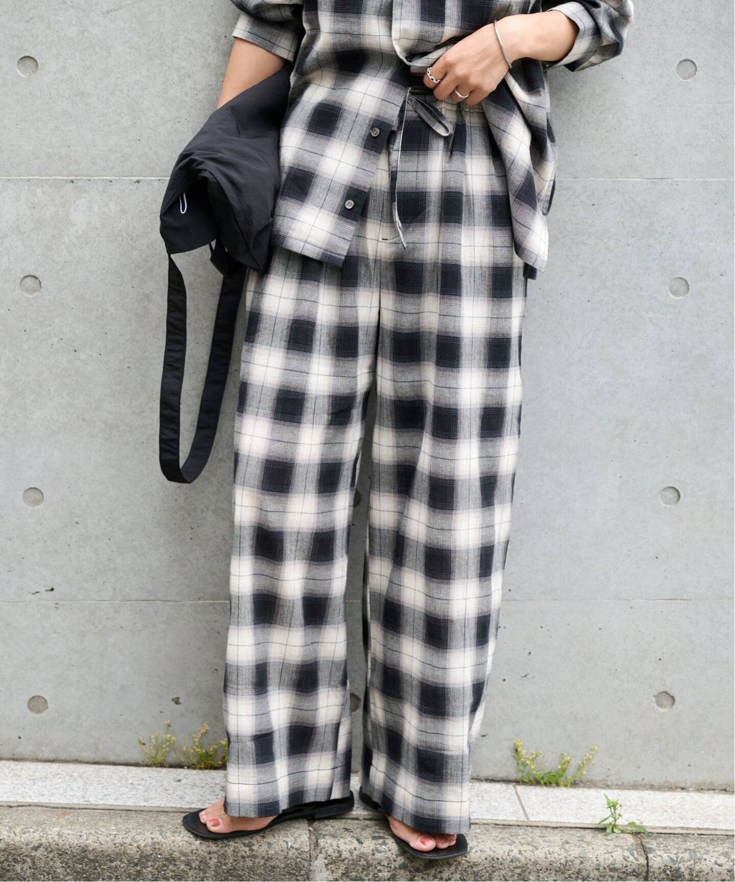 PLAIDパターンイージーワイドパンツ セットアップ対応 アウトドアプロダクツユージュアルシングス パンツ スラックス・ドレスパンツ カーキグリーン ブラック
