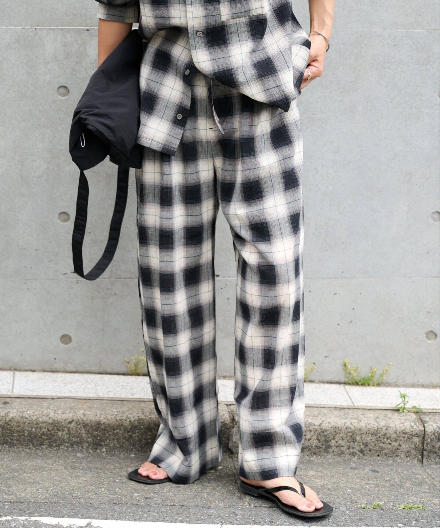 PLAIDパターンイージーワイドパンツ セットアップ対応 アウトドアプロダクツユージュアルシングス パンツ スラックス・ドレスパンツ カーキグリーン ブラック