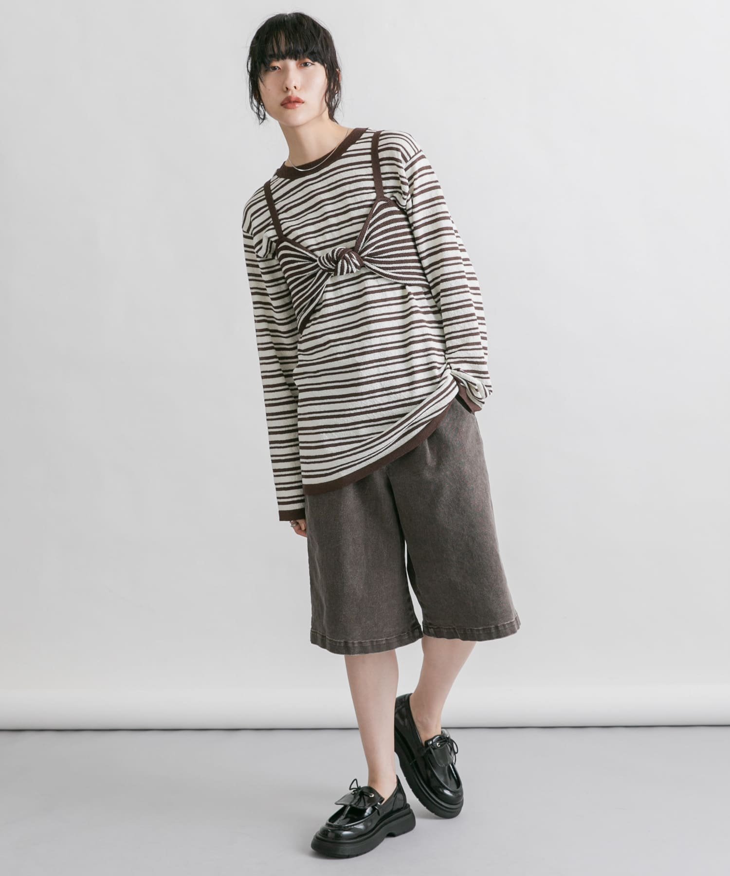 【SALE／60%OFF】KBF ビスチェSETボーダーニット ケービーエフ トップス ニット グリーン ブラウン