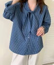 【SALE/20%OFF】BANICO 【BANICO】リボンタイ付きギンガムチェックシャツ アイモハ トップス シャツ・ブラウス グレー ブルー【送料無料】