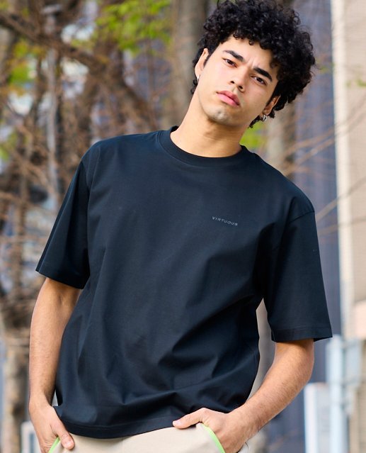 YEVS 【VIRTUOUS】シルケットバックロゴTシャツ イーブス トップス カットソー・Tシャツ ブラック ホワイト