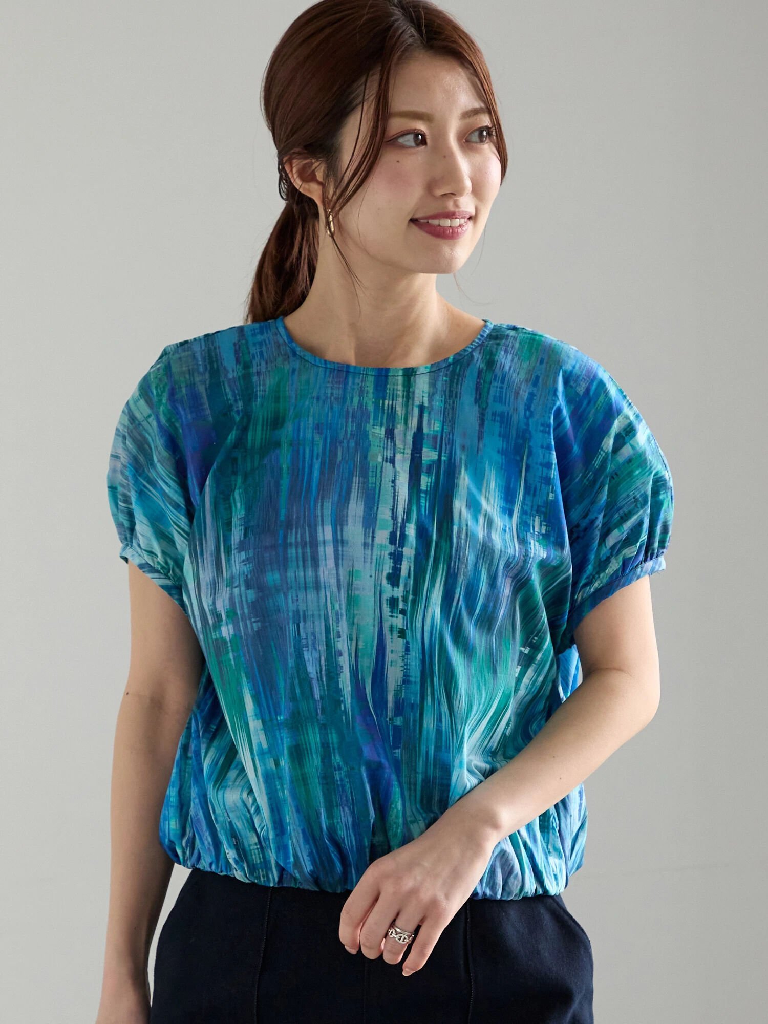 【SALE／40%OFF】Te chichi 【LIBERTY】パフスリーブブラウス《2025summer catalog item》 テチチ トップス シャツ・ブラウス ブルー ブラック【送料無料】