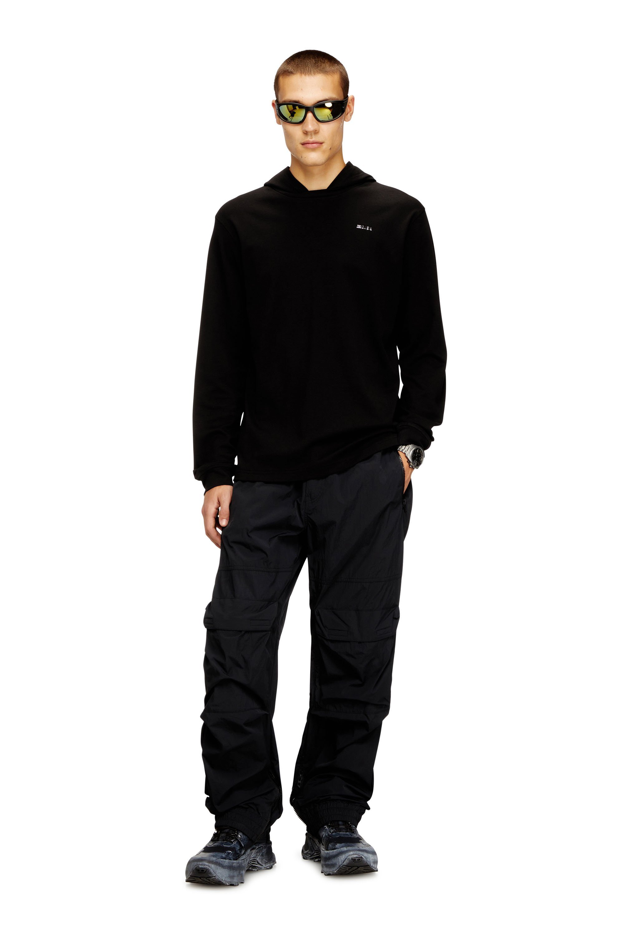 メンズ フード付き長袖Tシャツ T-BILL-LS-HOOD-MET ディーゼル トップス カットソー・Tシャツ ブラック