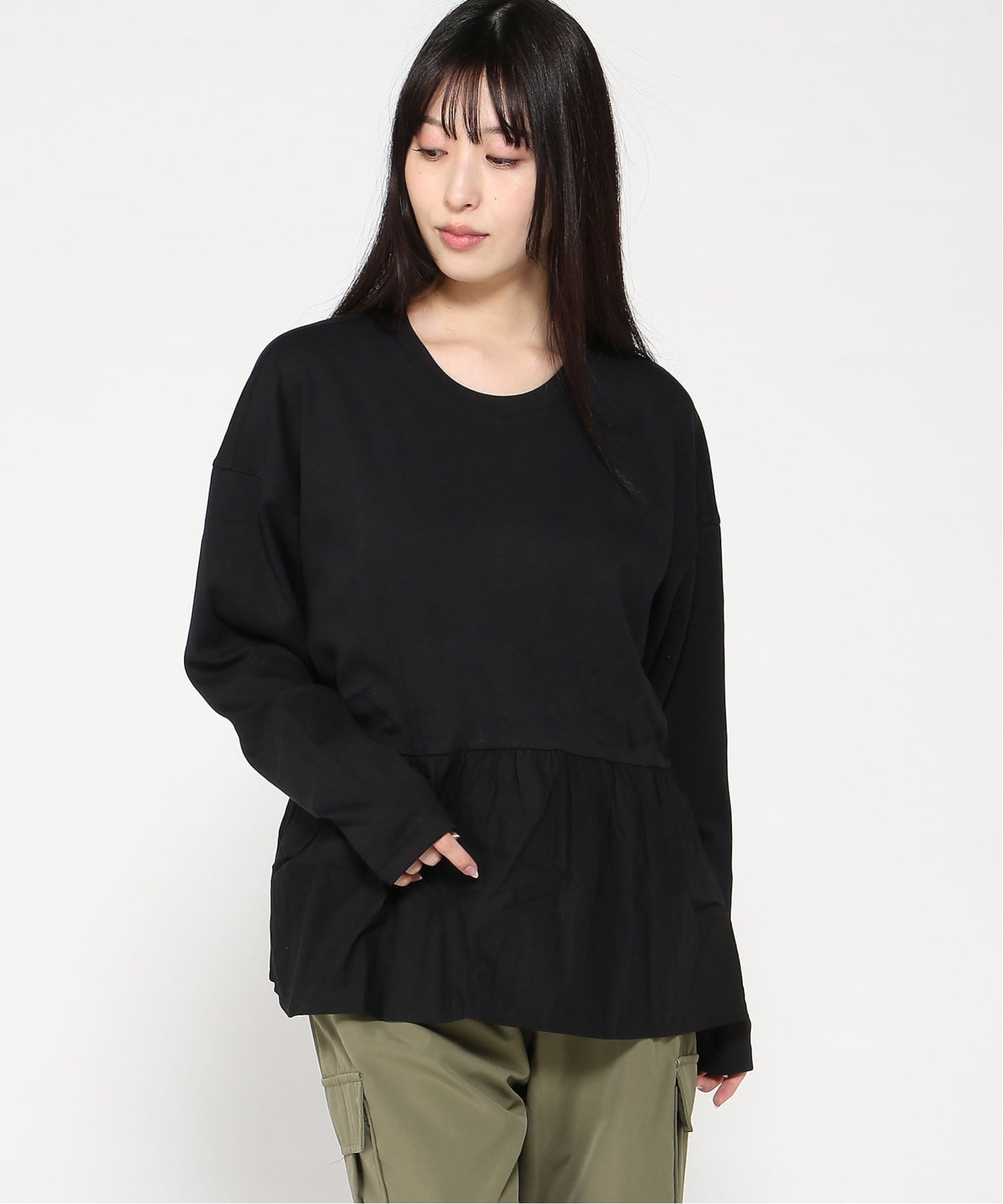 【SALE／48%OFF】BANANA REPUBLIC FACTORY STORE (W)BANANA REPUBLIC FACTORY STORE　　日本限定 ミックスメディア ペプラムトップス バナナ・リパブリック ファクトリーストアー トップス カットソー・Tシャツ ホワイト ブラック