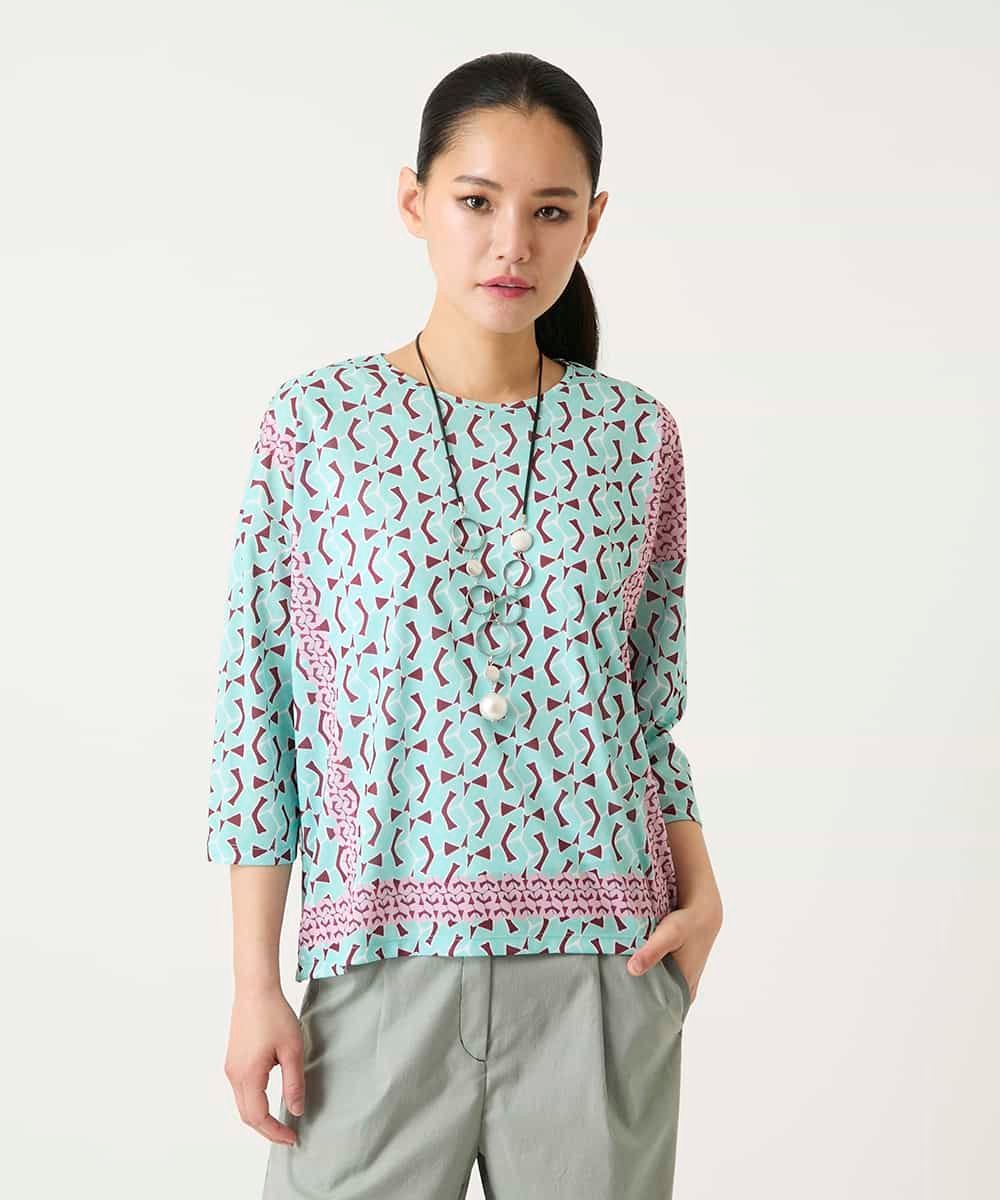HIROKO BIS 幾何デザインボックスシルエットブラウス ヒロコ ビス トップス カットソー・Tシャツ グリーン