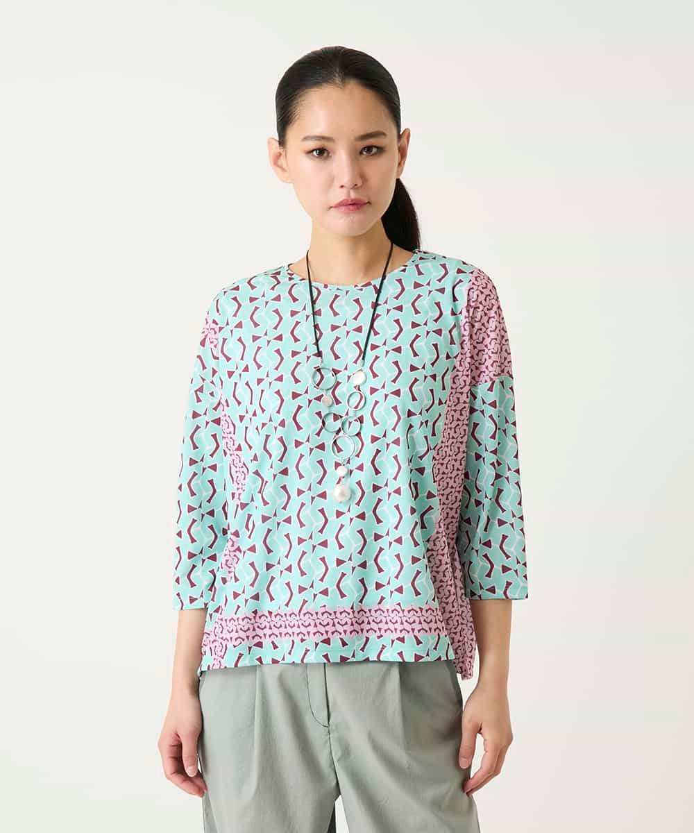 HIROKO BIS 幾何デザインボックスシルエットブラウス ヒロコ ビス トップス カットソー・Tシャツ グリーン