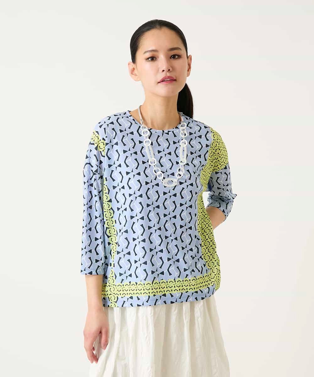 HIROKO BIS 幾何デザインボックスシルエットブラウス ヒロコ ビス トップス カットソー・Tシャツ グリーン