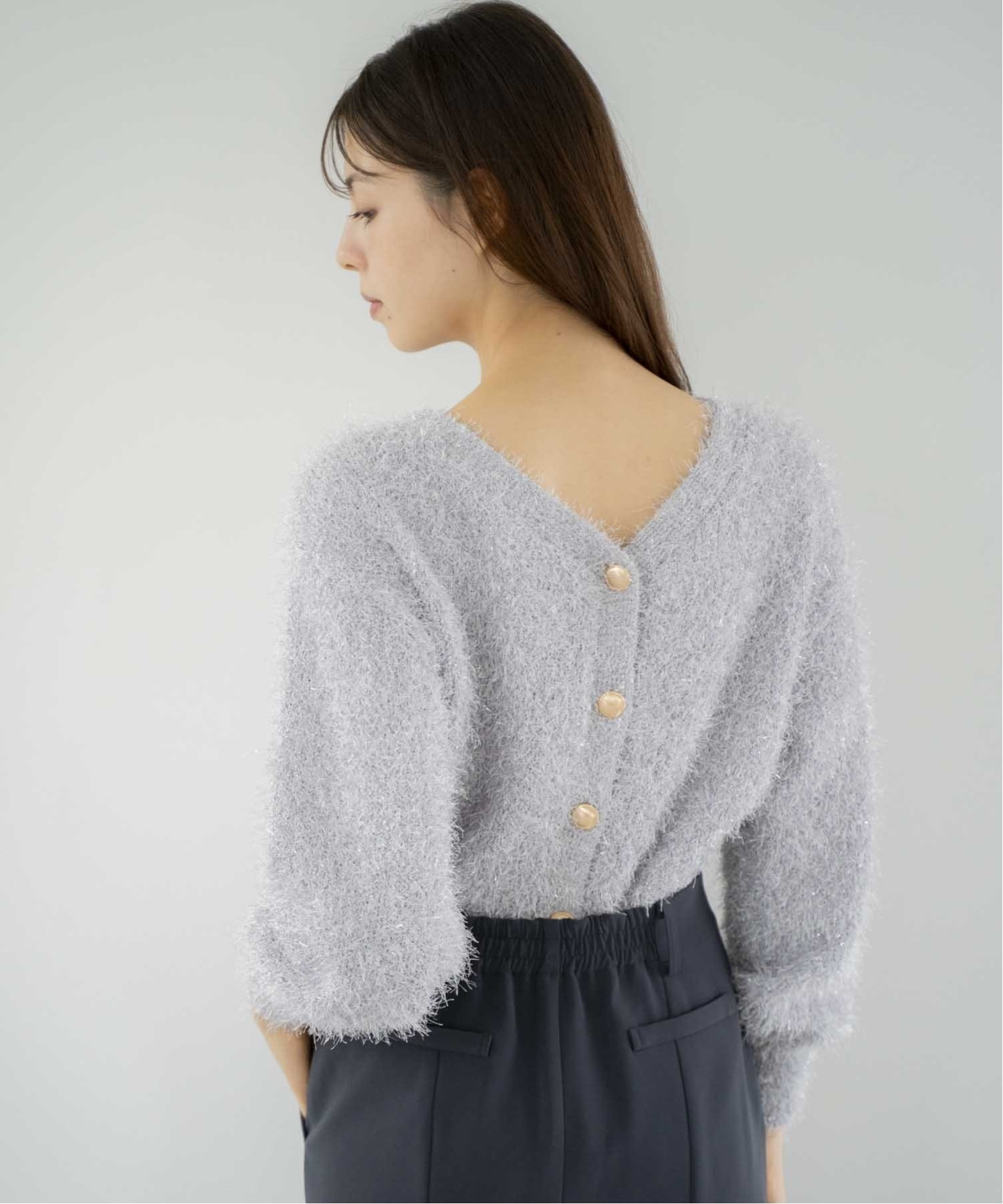 【SALE／70%OFF】Noela 2WAYラメニットカーデ ノエラ トップス カーディガン グレー ピンク ベージュのサムネイル