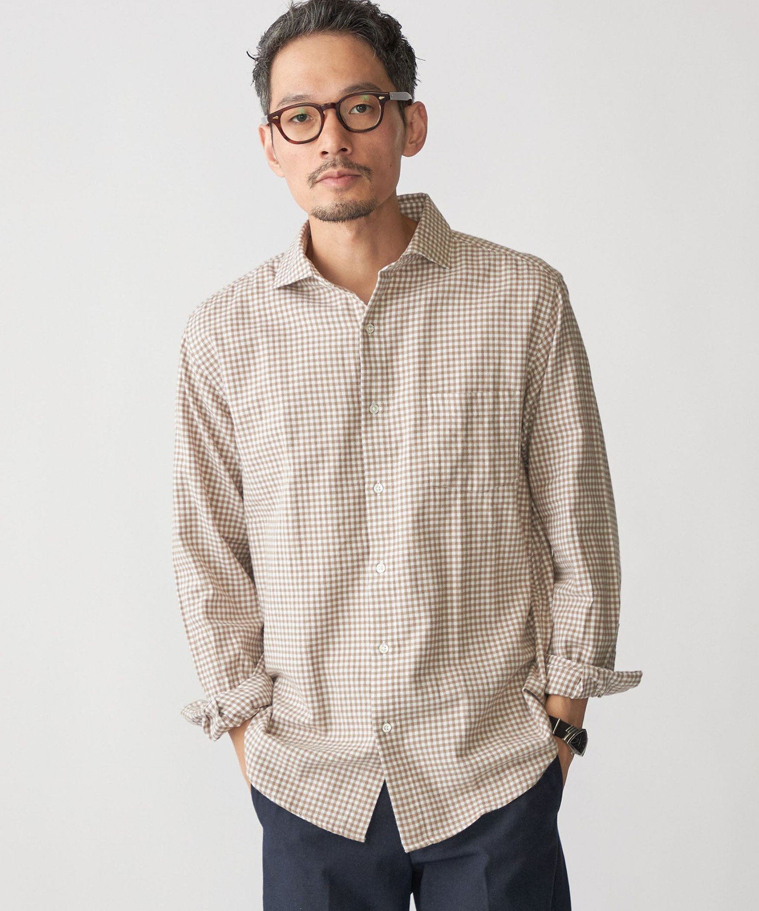 【SALE／60%OFF】SHIPS MEN SHIPS: セミワイド ギンガム/ストライプ ビエラ シャツ シップス トップス シャツ・ブラウス ネイビー ブルー ベージュ【送料無料】