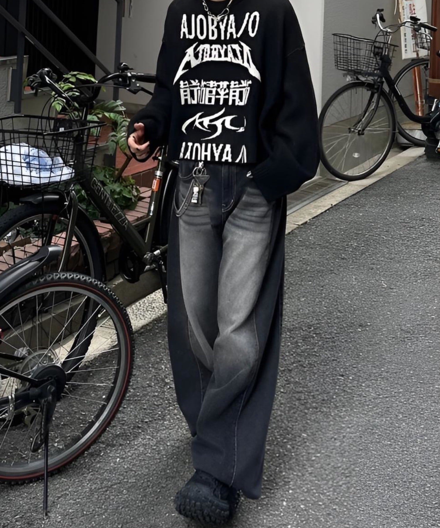+ 【Chikashitsu +】snap button stitch denim pants / デニム ジーンズ ジーパン ネバーマインドザエックスユー／チカシツプラス パンツ ジーンズ・デニムパンツ ブラック