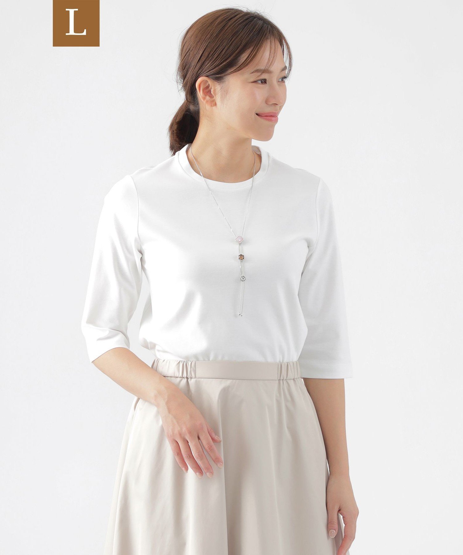 TRANS WORK 【L】【ウォッシャブル】コンパクトコットンポンチ7分袖ドレスTシャツ サンヨー エルサイズ トップス カットソー・Tシャツ ホワイト ネイビー