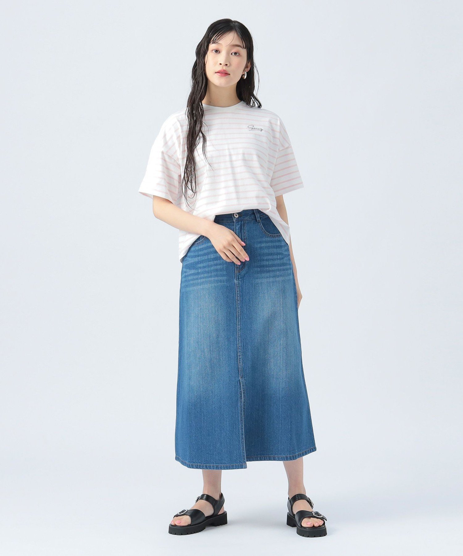 【SALE／50%OFF】BEAMS HEART WOMEN スリット デニム ナロースカート ロング 25AW 春まで着られる セール ビームス ハート スカート その他のスカート ネイビー