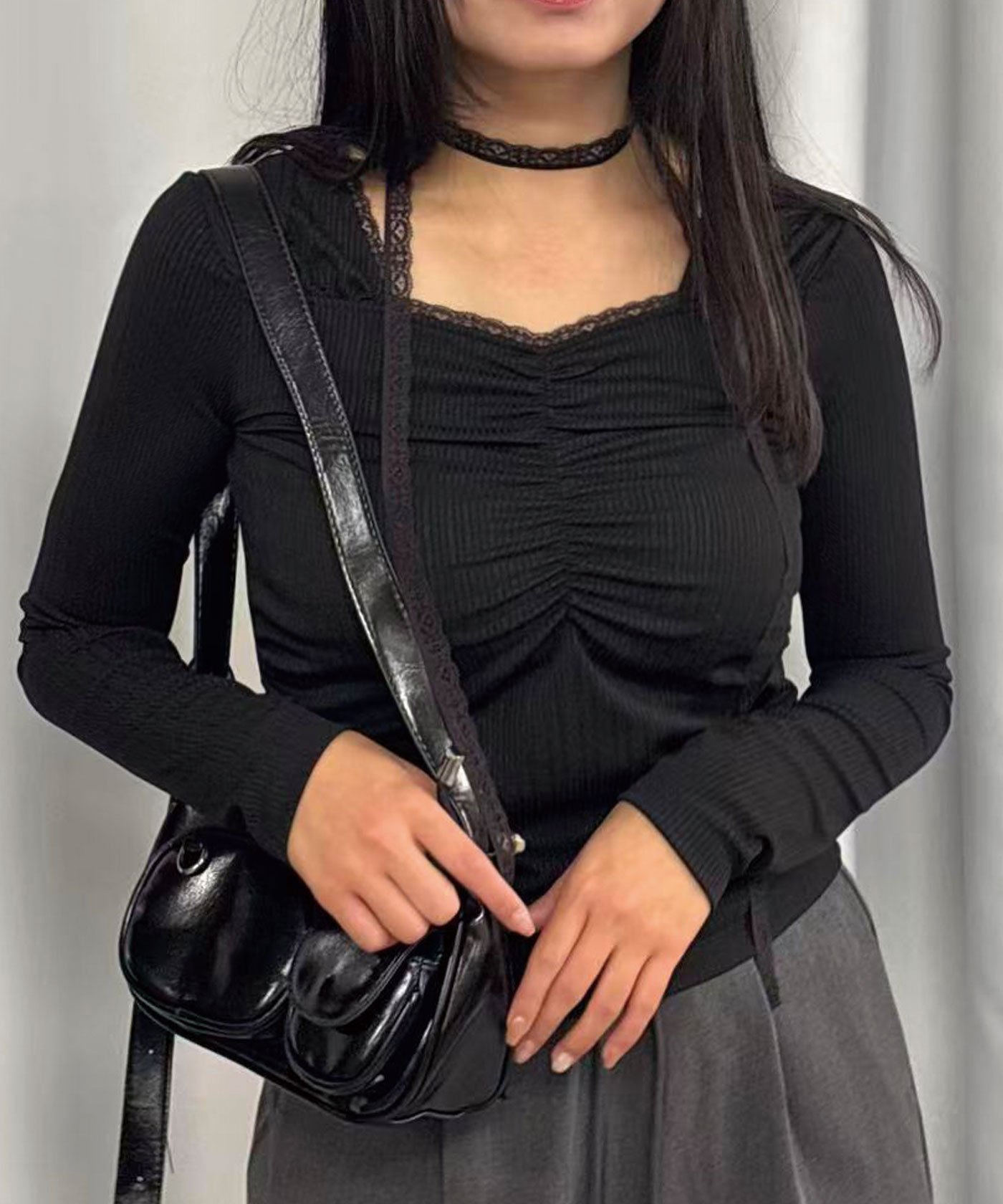 Lots of Love リブレースタイ付トップス コーナーズ トップス カットソー・Tシャツ ブラウン ブラック ホワイト レッド【送料無料】