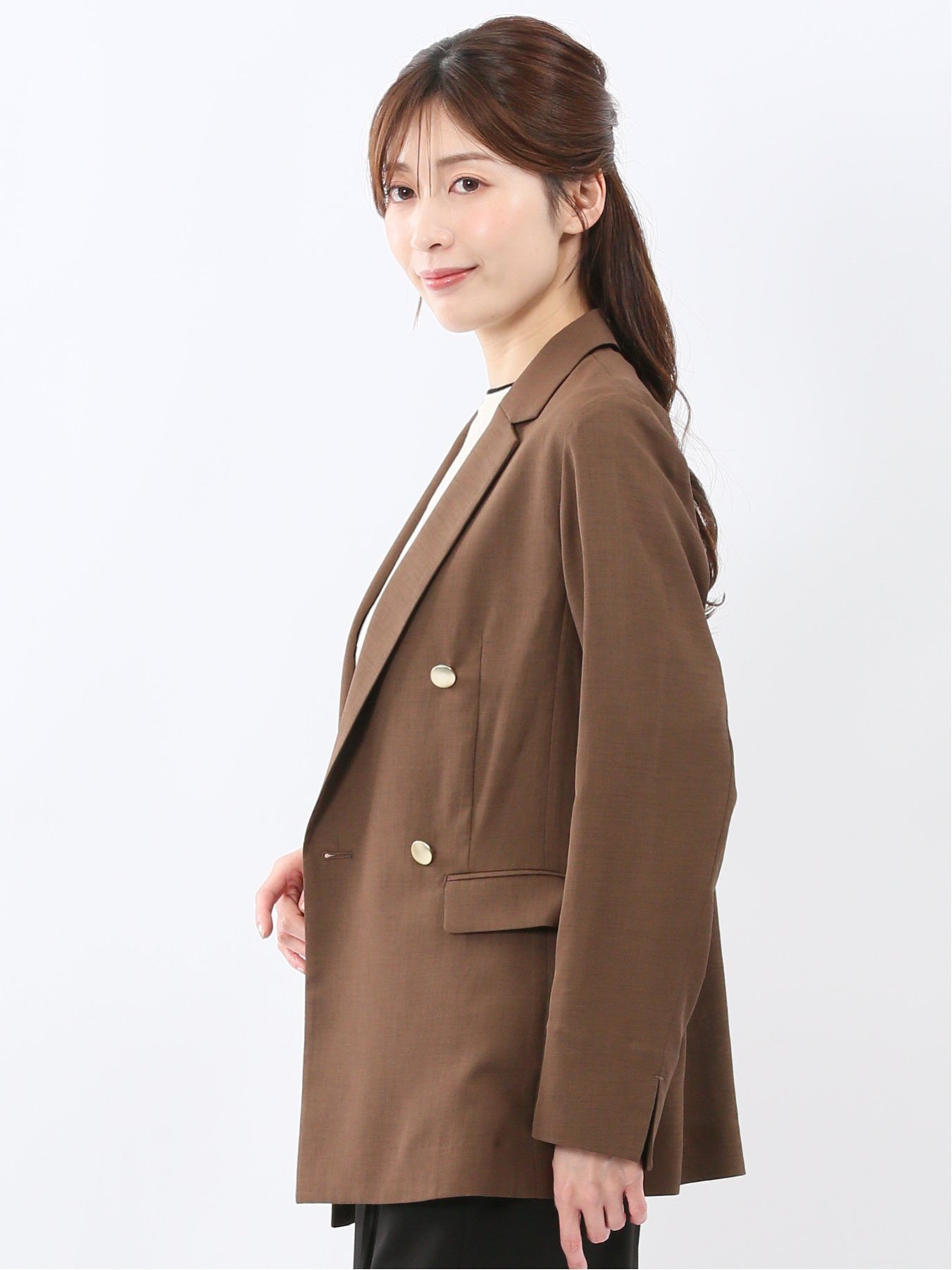 m.f.editorial 麻調合繊 ダブルジャケット 茶 タカキュー ジャケット・アウター テーラードジャケット・ブレザー【送料無料】