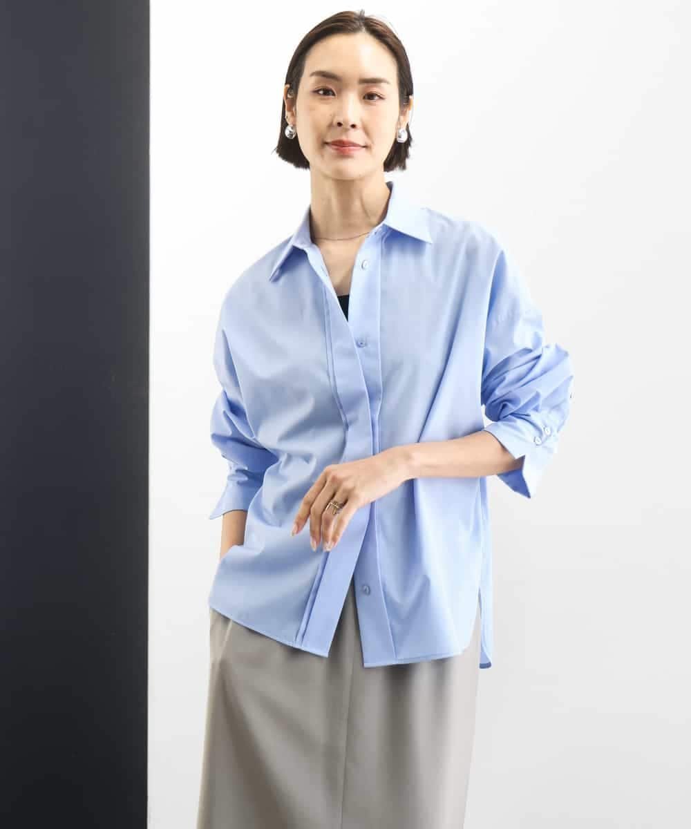 MICHEL KLEIN オーバーサイズシャンブレーシャツ ミッシェルクラン トップス シャツ・ブラウス ホワイト