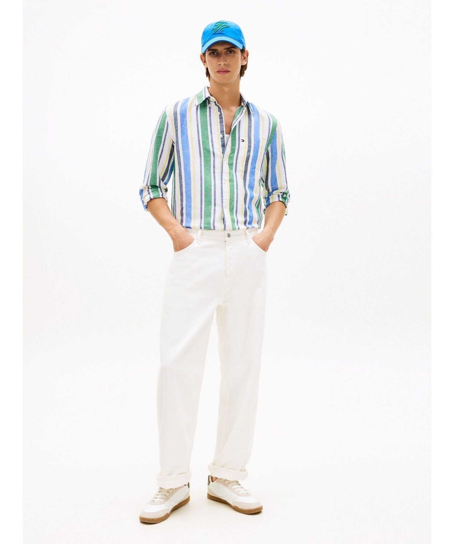 TOMMY HILFIGER リネンブレンドボールドストライプシャツ トミーヒルフィガー トップス シャツ・ブラウス グリーン【送料無料】