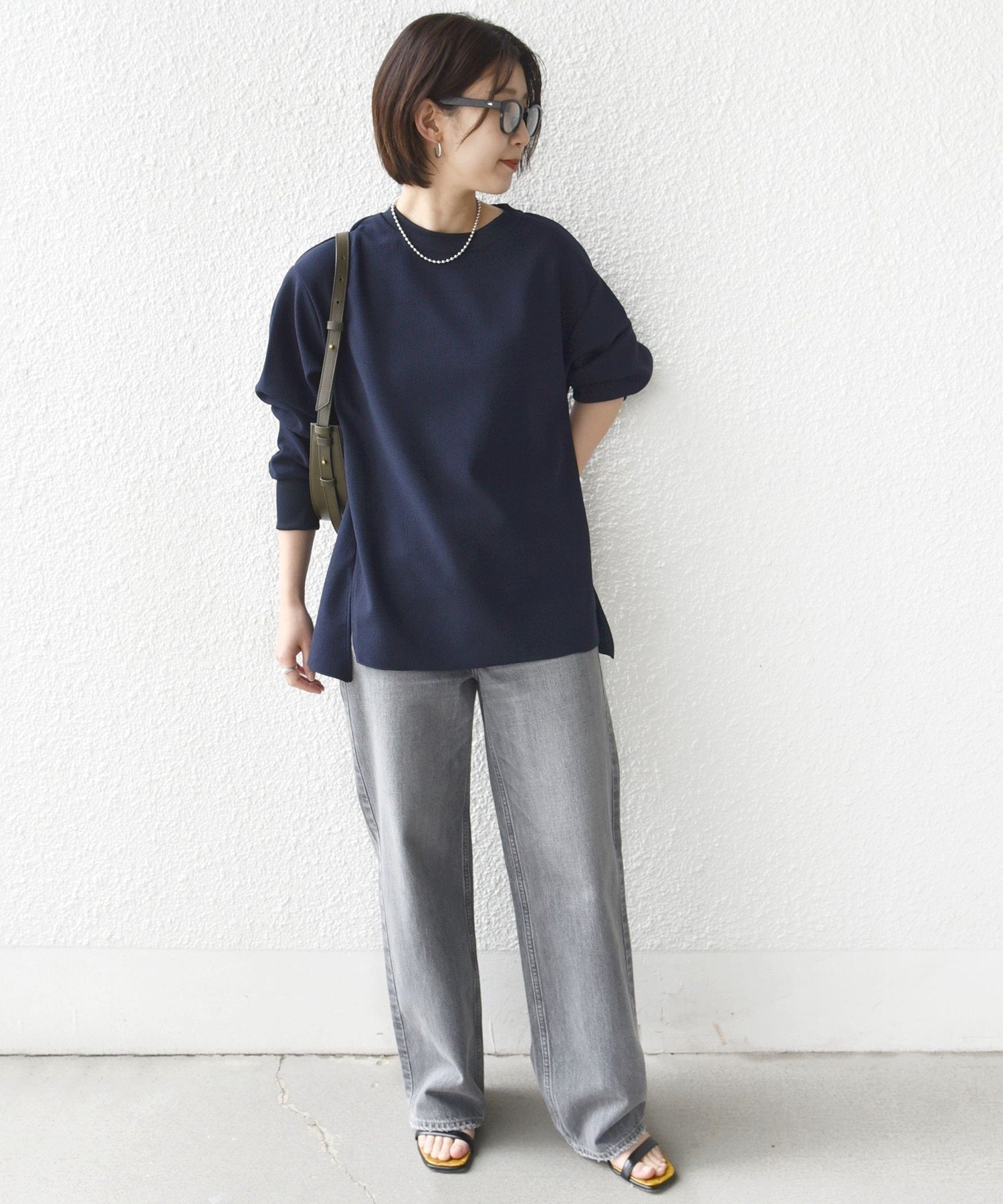 WOMEN ＜洗濯機可能＞アンティーク ダンボール 袖 リブ プルオーバー シップス トップス カットソー・Tシャツ ホワイト ネイビー