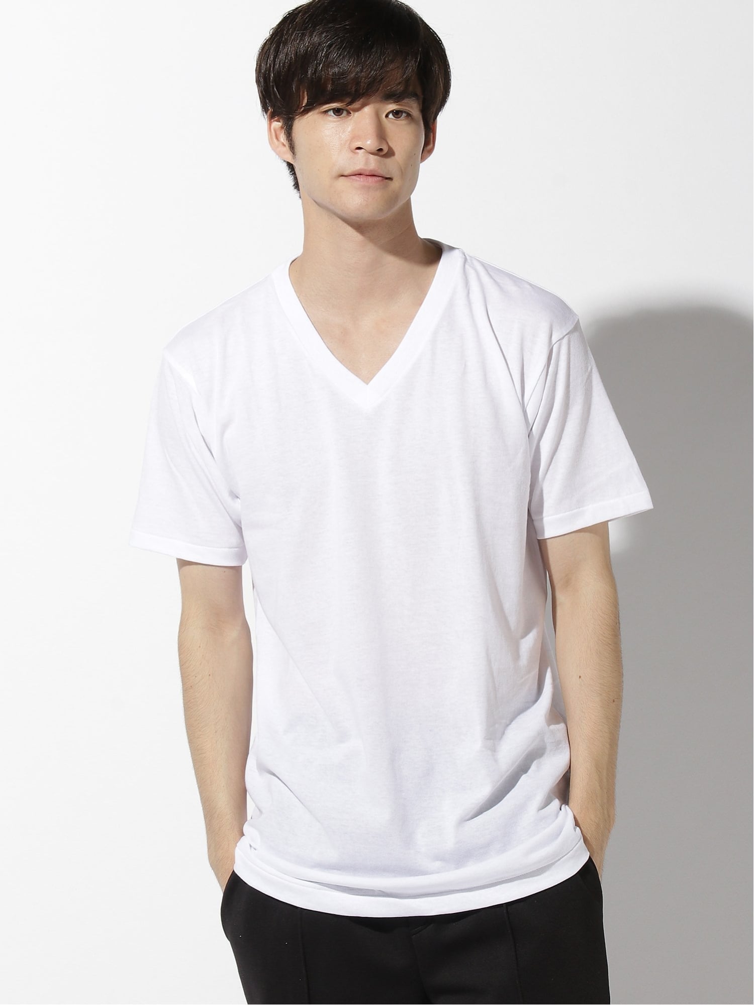 HANES/(M)【HANES】パック入りVネックTシャツ青(3P) HM2125G 010 ジーンズメイト トップス カットソー・Tシャツ ホワイト