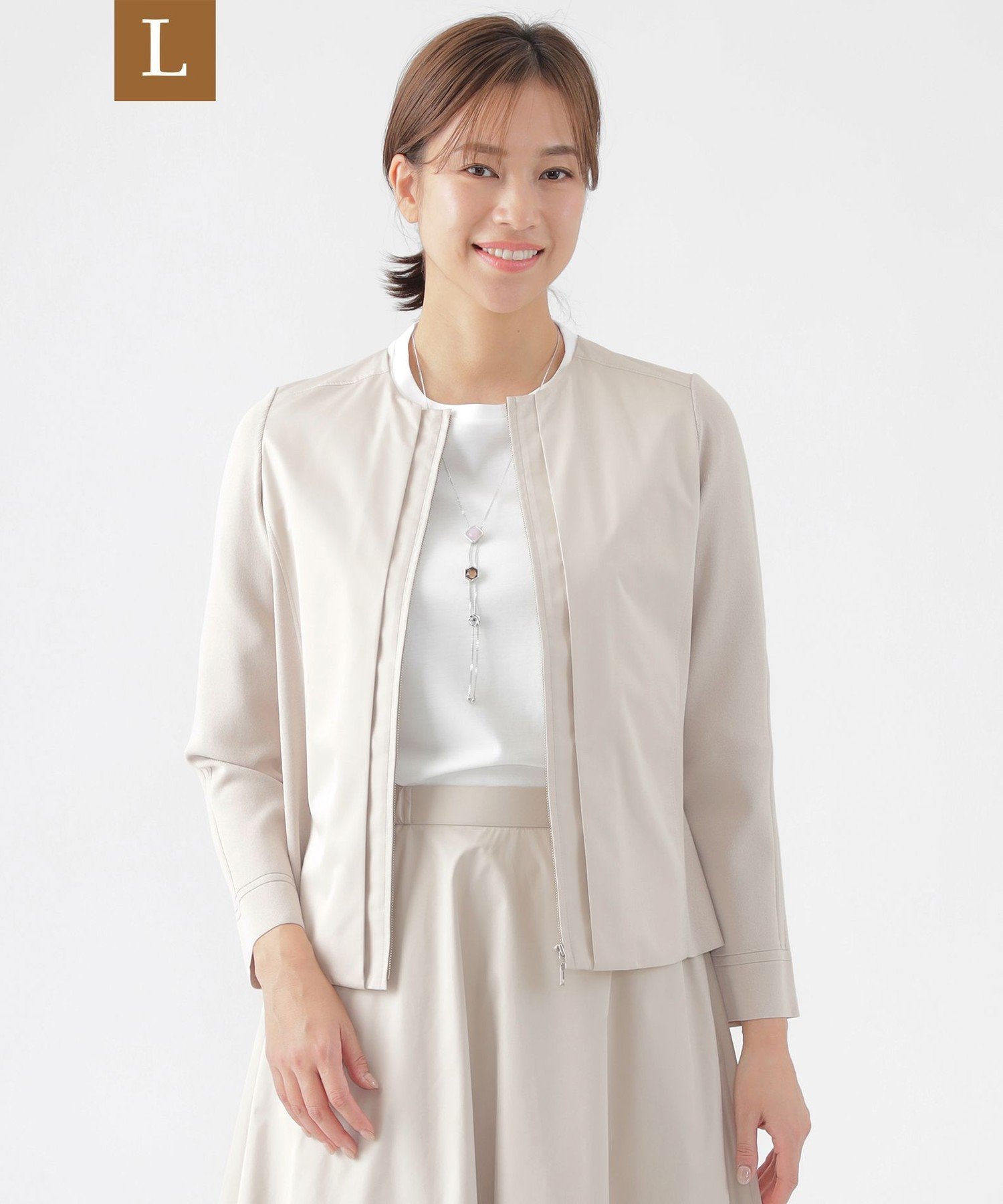 【SALE／18%OFF】TRANS WORK 【L】【ウォッシャブル】【セットアップ対応】ストレッチタフタコンビネーションノーカラージャケット サンヨー エルサイズ ジャケット・アウター ノーカラージャケット ネイビー ベージュ【送料無料】