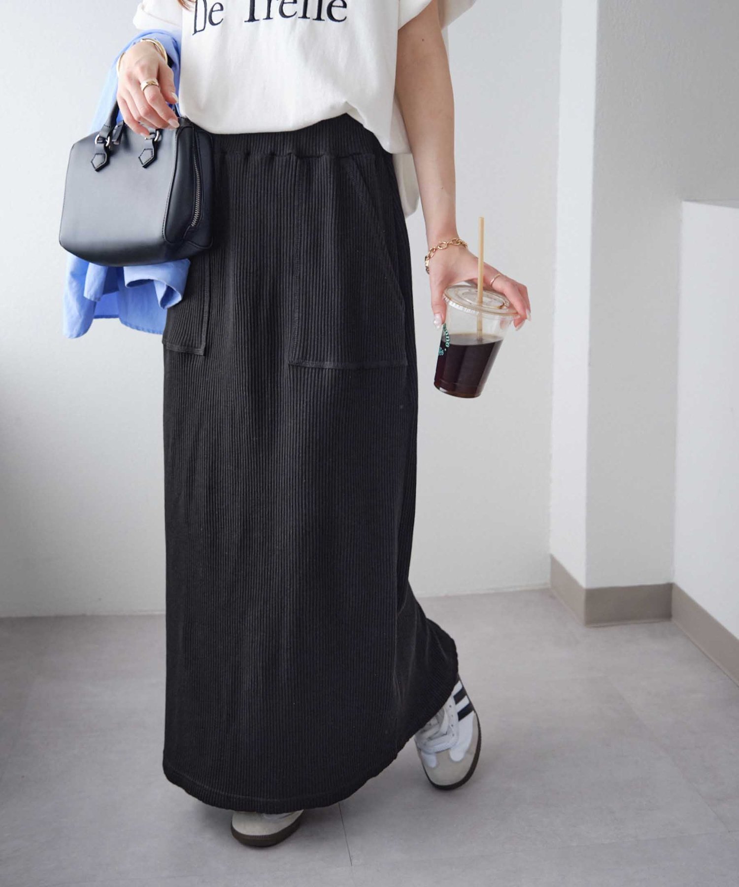 Discoat 【S~Lサイズ展開】ワッフルナロースカート《WEB限定》 ディスコート スカート ロング・マキシスカート オレンジ グレー ホワイト ブラック ...