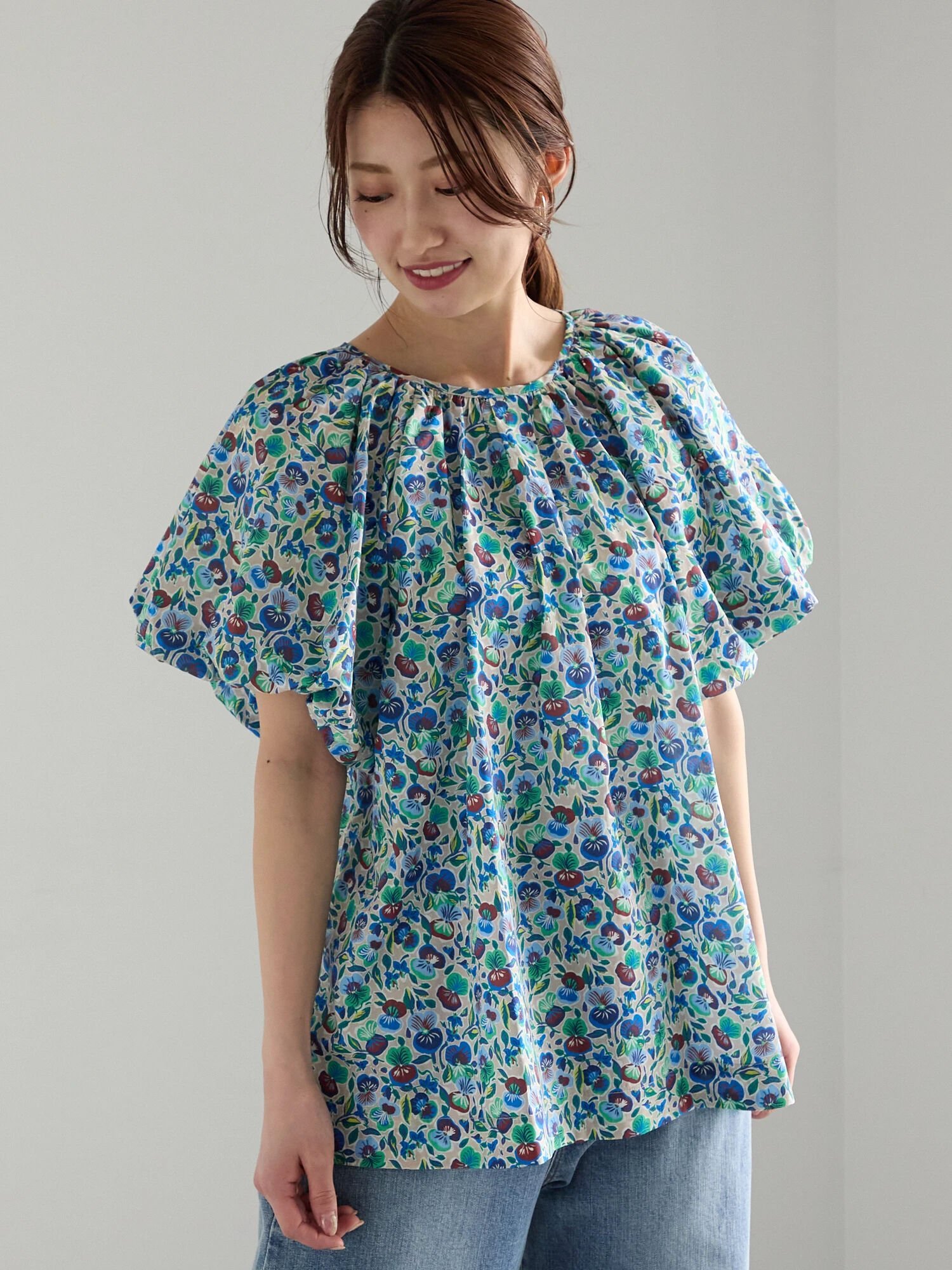 【SALE／40%OFF】Te chichi 【LIBERTY】バルーンスリーブブラウス《2025summer catalog item》 テチチ トップス シャツ・ブラウス グリーン ベージュ【送料無料】