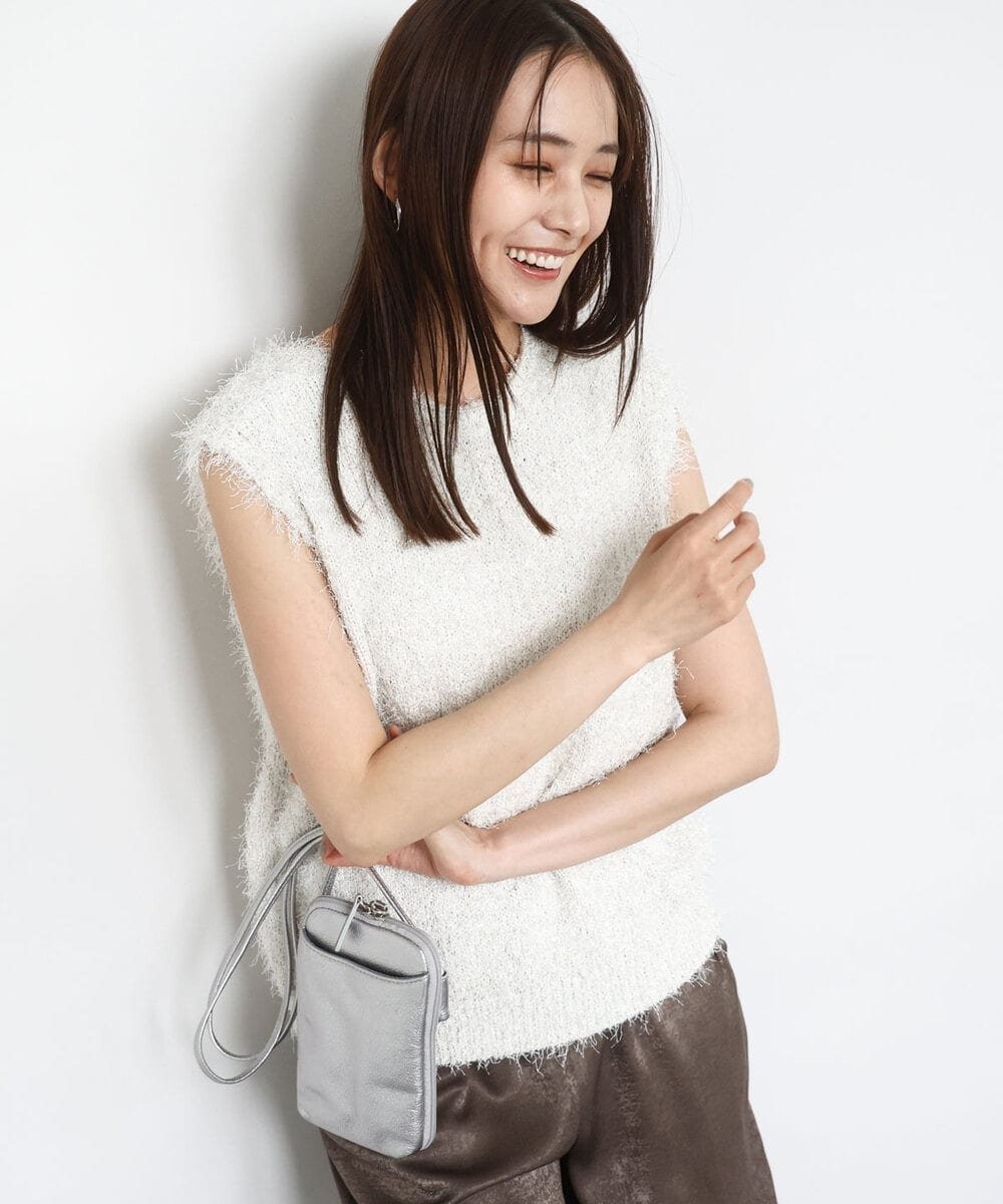 【SALE／30%OFF】MK MICHEL KLEIN（小さいサイズ） 【小さいサイズ】ラメシャギーニットジレ/前後2way/洗える メゾンドゥサンク トップス ベスト・ジレ ピンク ホワイト【送料無料】