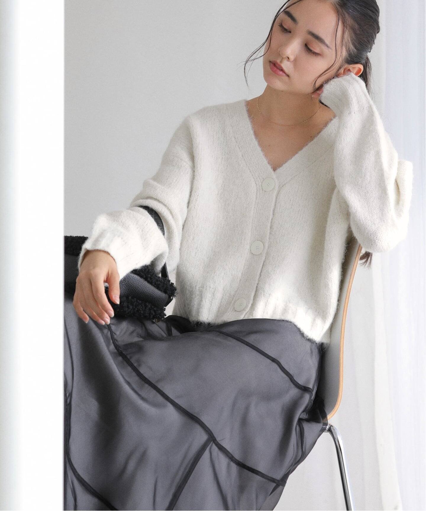 La Totalite 【洗える】Vネックコンパクトカーディガン ラ トータリテ トップス カーディガン ホワイト ブルー グレー【送料無料】のサムネイル