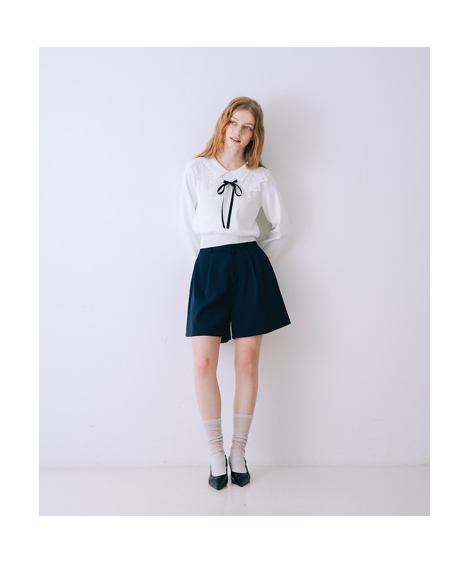SELFIST ハイウエストショートパンツ セルフィスト パンツ その他のパンツ ホワイト ネイビー