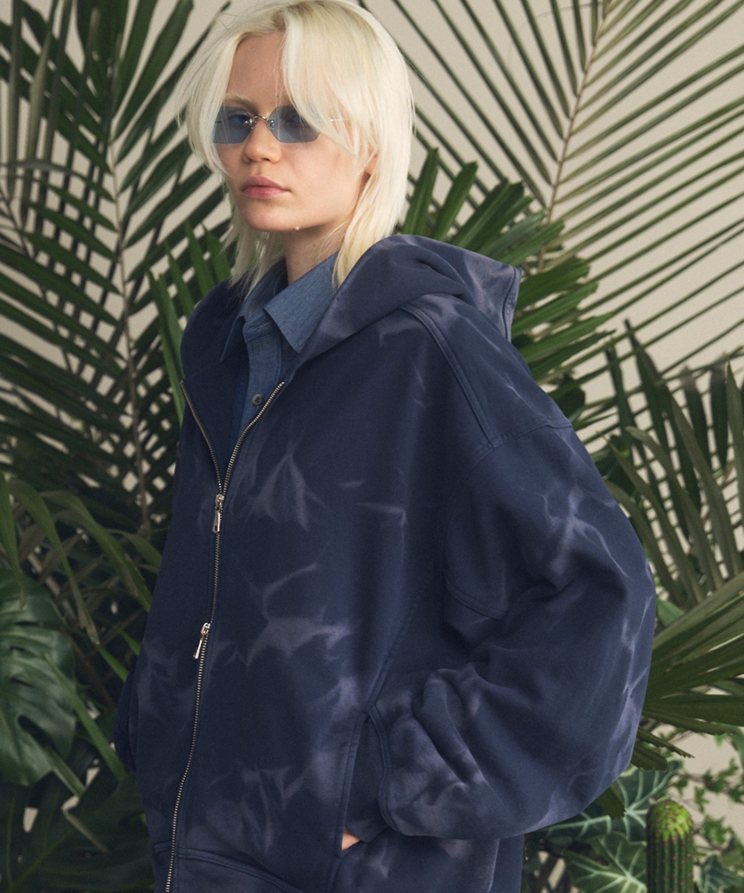 MAISON SPECIAL Sun-fade Prime-Over Sweat Zip Hoodie メゾンスペシャル トップス パーカー・フーディー ブラック ネイビー【送料無料】