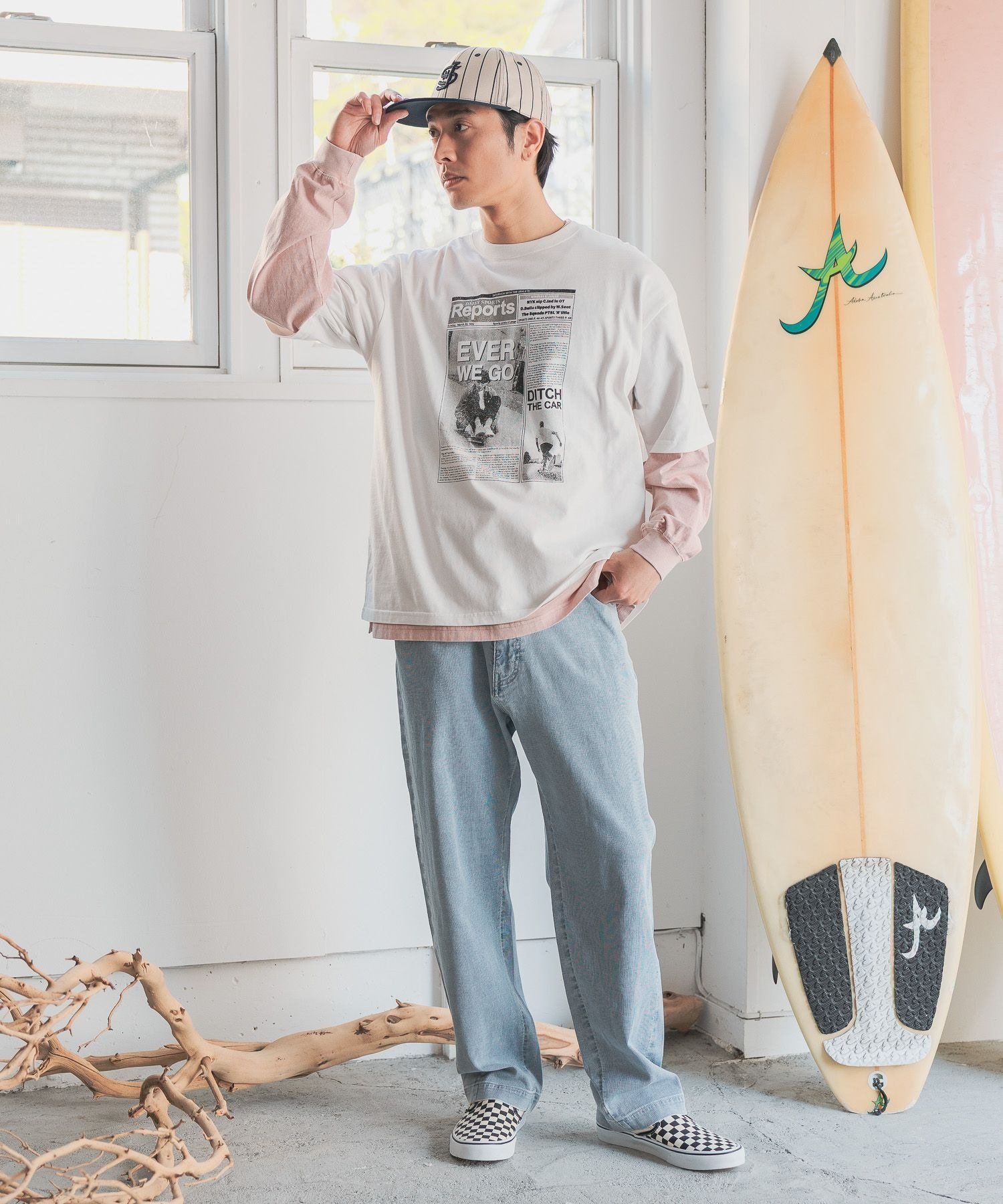 Charmy report TEE ベイフロー トップス カットソー・Tシャツ ホワイト グレー