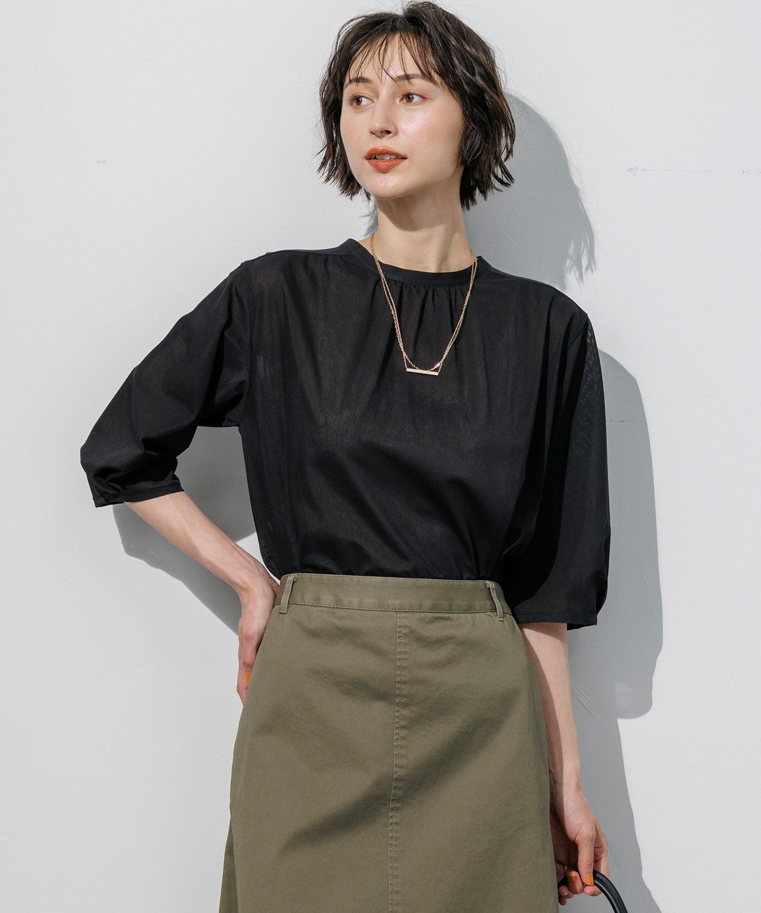 23区 S 【先行予約】クリアトリコットジャージー 2WAY ブラウス ニジュウサンク トップス シャツ・ブラウス ブラック ベージュ