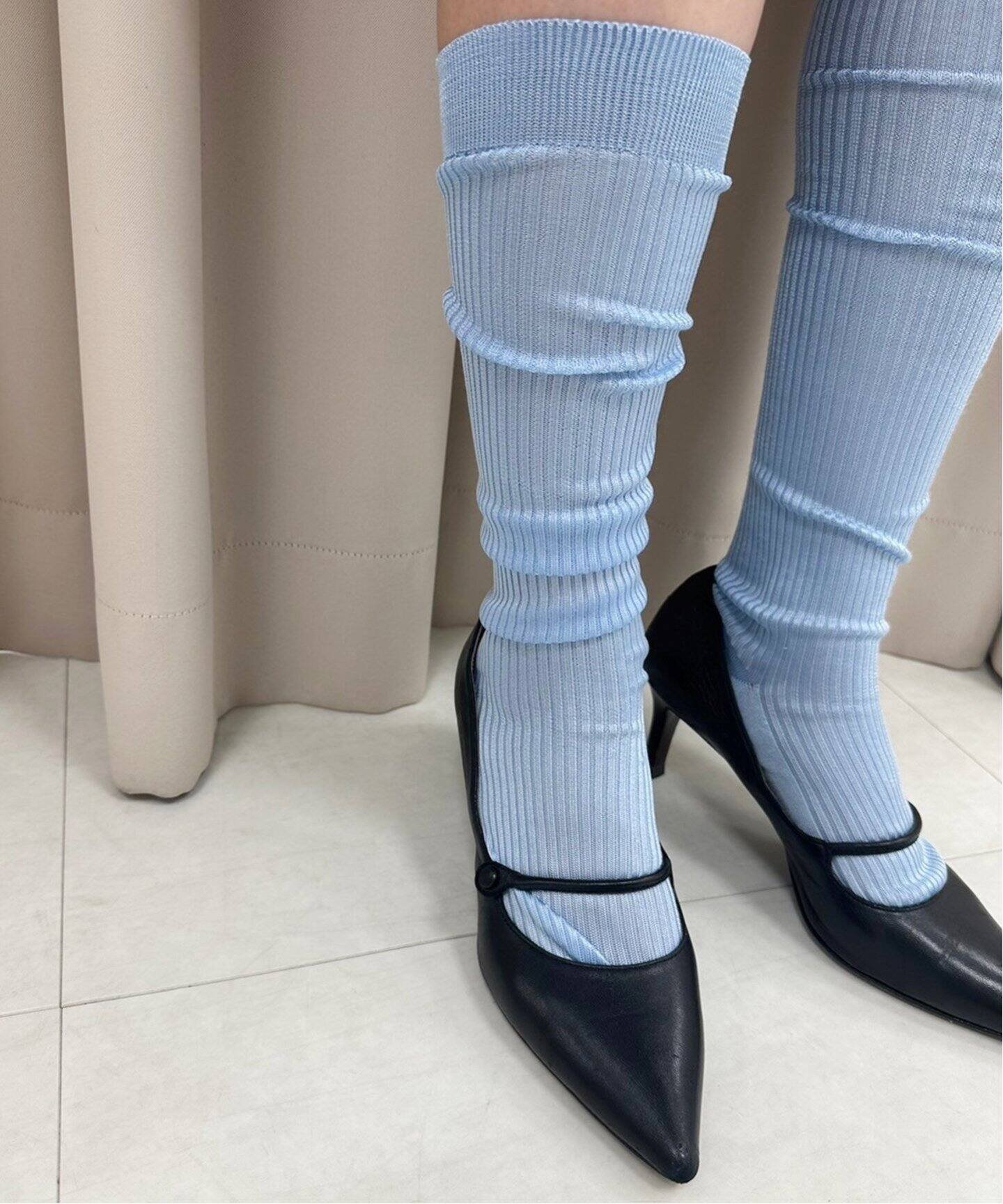 楽天Rakuten FashionEDIT.FOR LULU 【BRESCIANI/ブレッシアーニ】SILK RIB KNEE SOX エディット フォー ルル 靴下・レッグウェア 靴下 ブルー グレー ホワイト【送料無料】