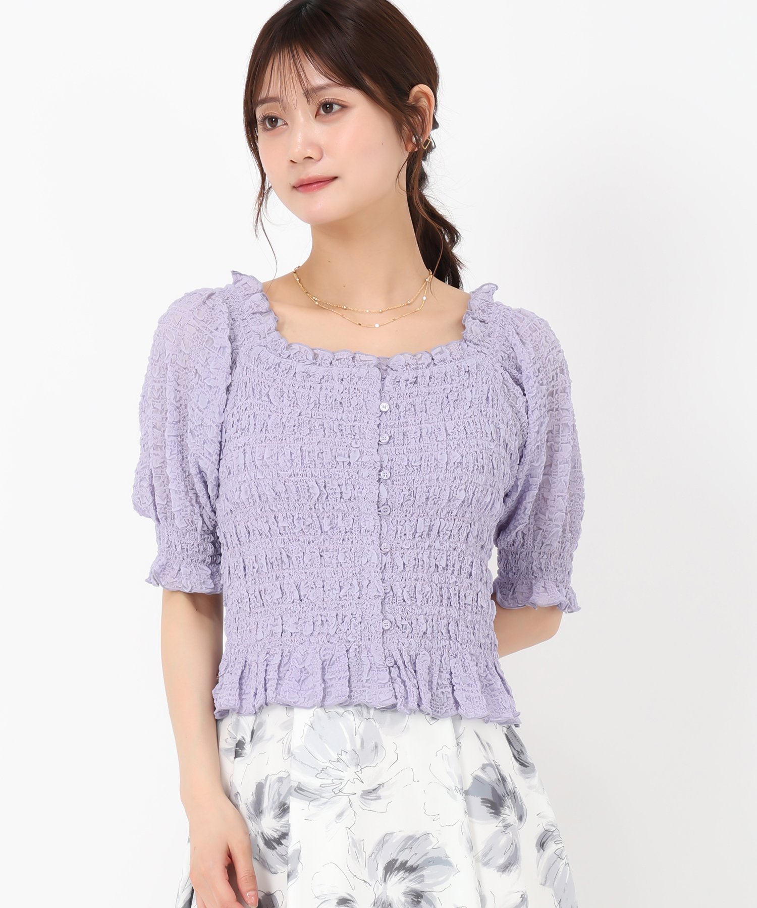 MISCH MASCH 2025春夏新作 2wayキャミ付きシャーリングブラウス/MM528106 ミッシュマッシュ トップス シャツ・ブラウス ホワイト ブラック パープル【送料無料】のサムネイル