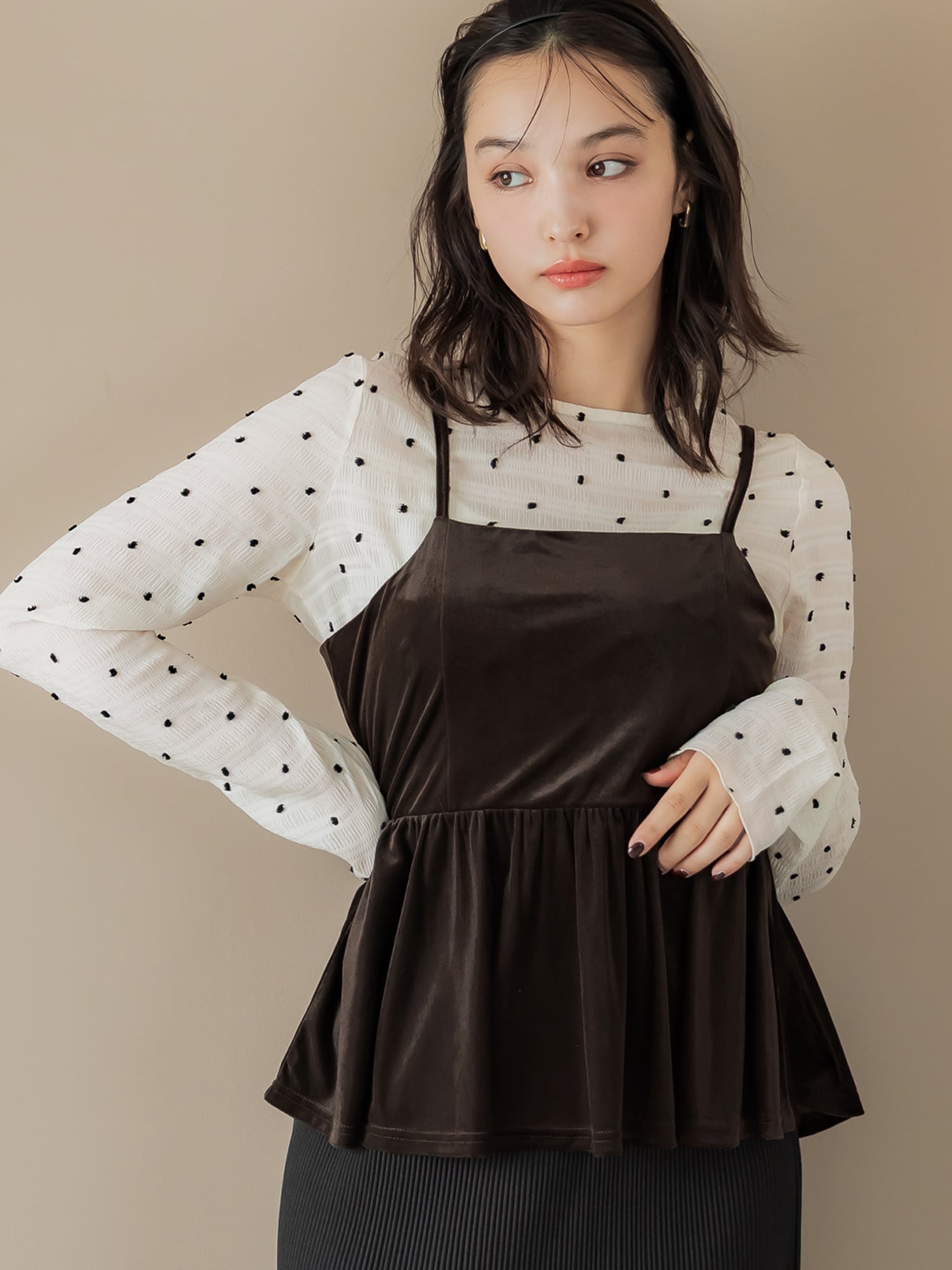 coca ベロアビスチェ コカ トップス キャミソール ブラック ブラウン