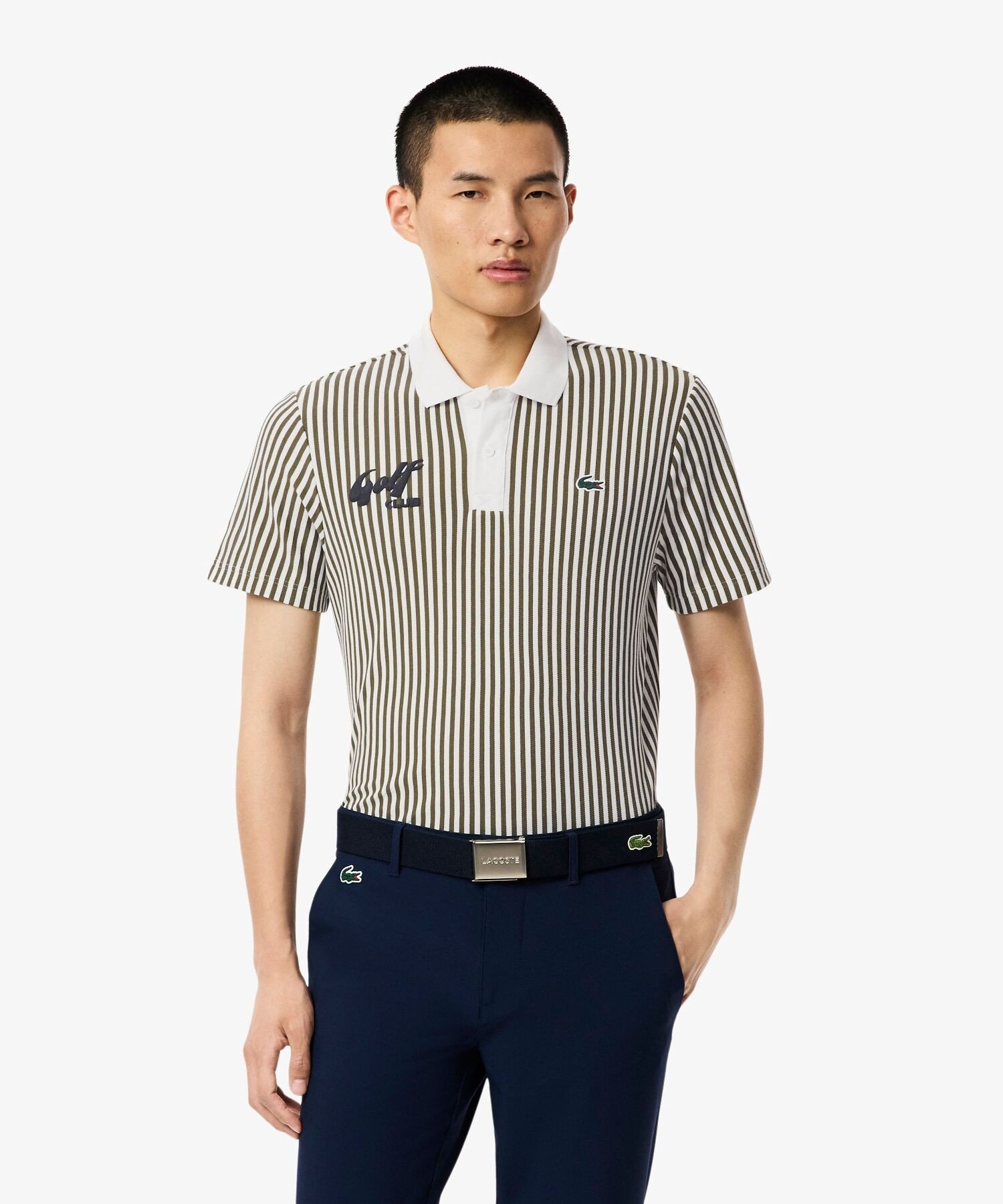 【SALE／30%OFF】LACOSTE ヒートコントロールストライプポロシャツ ラコステ トップス ポロシャツ ベージュ グリーン【送料無料】