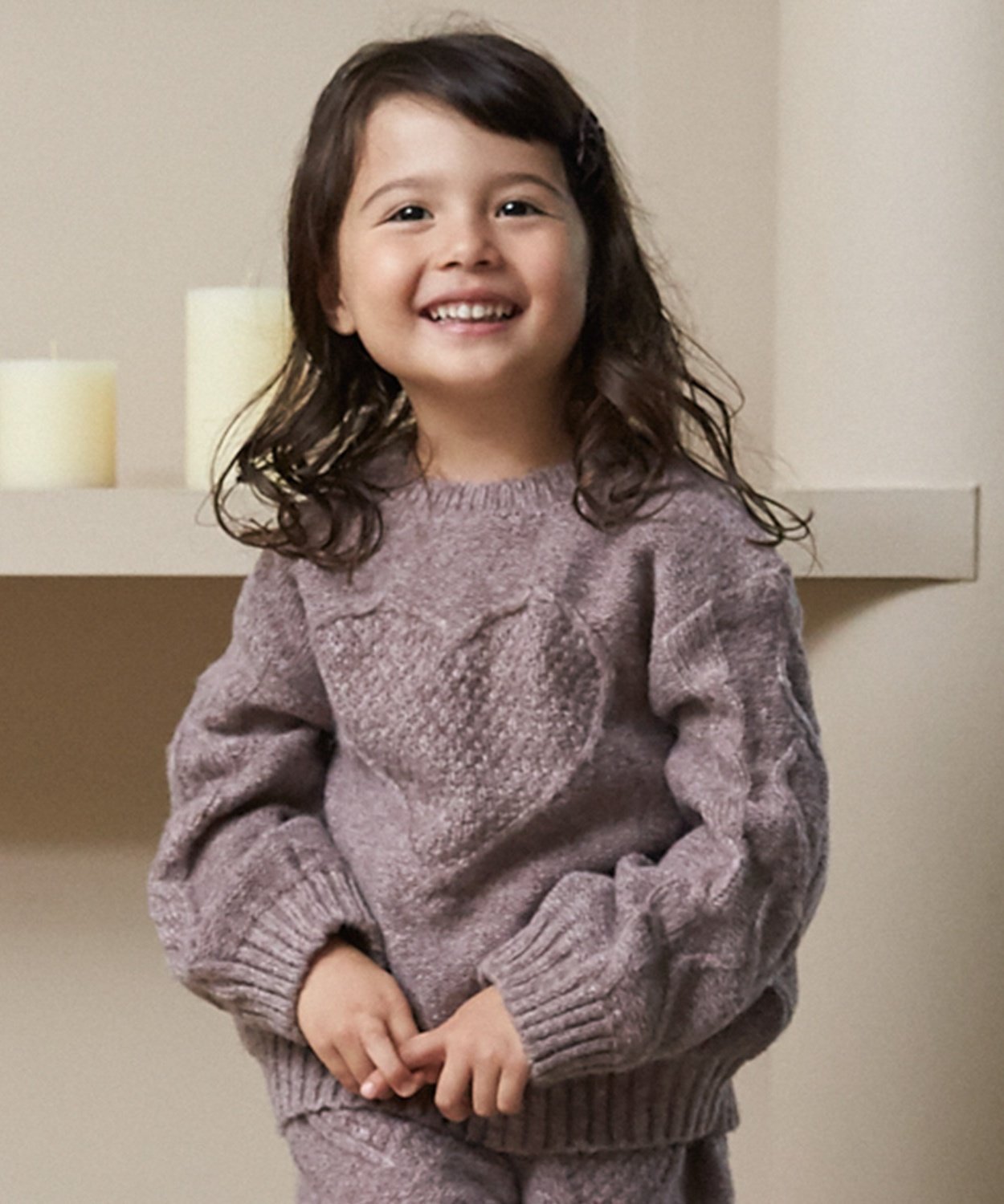 petit main 【リンク】ハートケーブルニット ナルミヤオンライン トップス ニット ブラウン グレー ホワイトのサムネイル