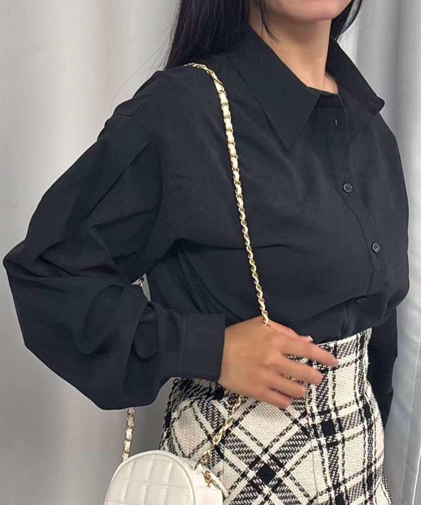 Lots of Love 袖タックブラウス コーナーズ トップス シャツ・ブラウス ホワイト ブラック【送料無料】